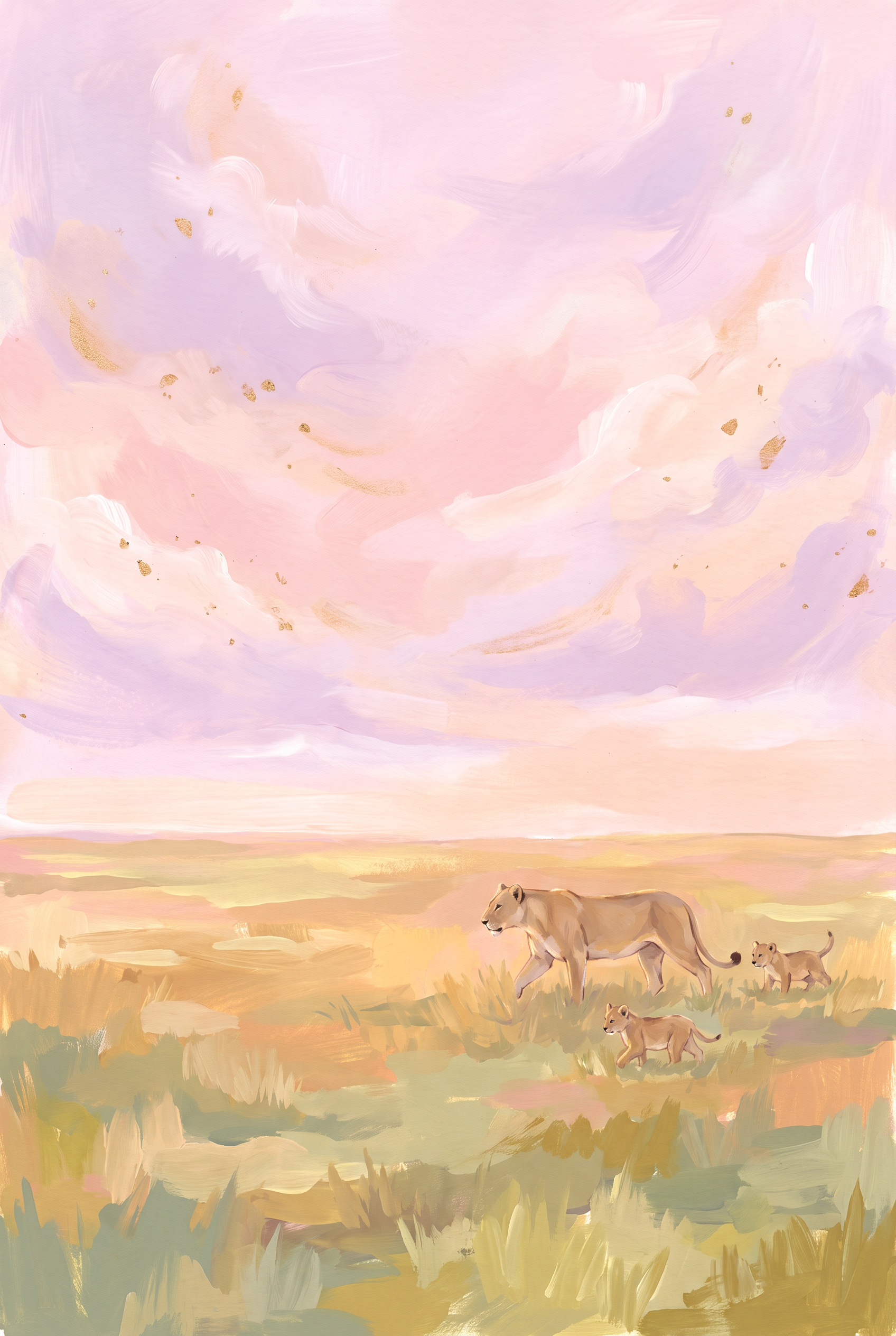 Soft Lavender Savanna Lions Wall Art - Golden Hour Savanna
