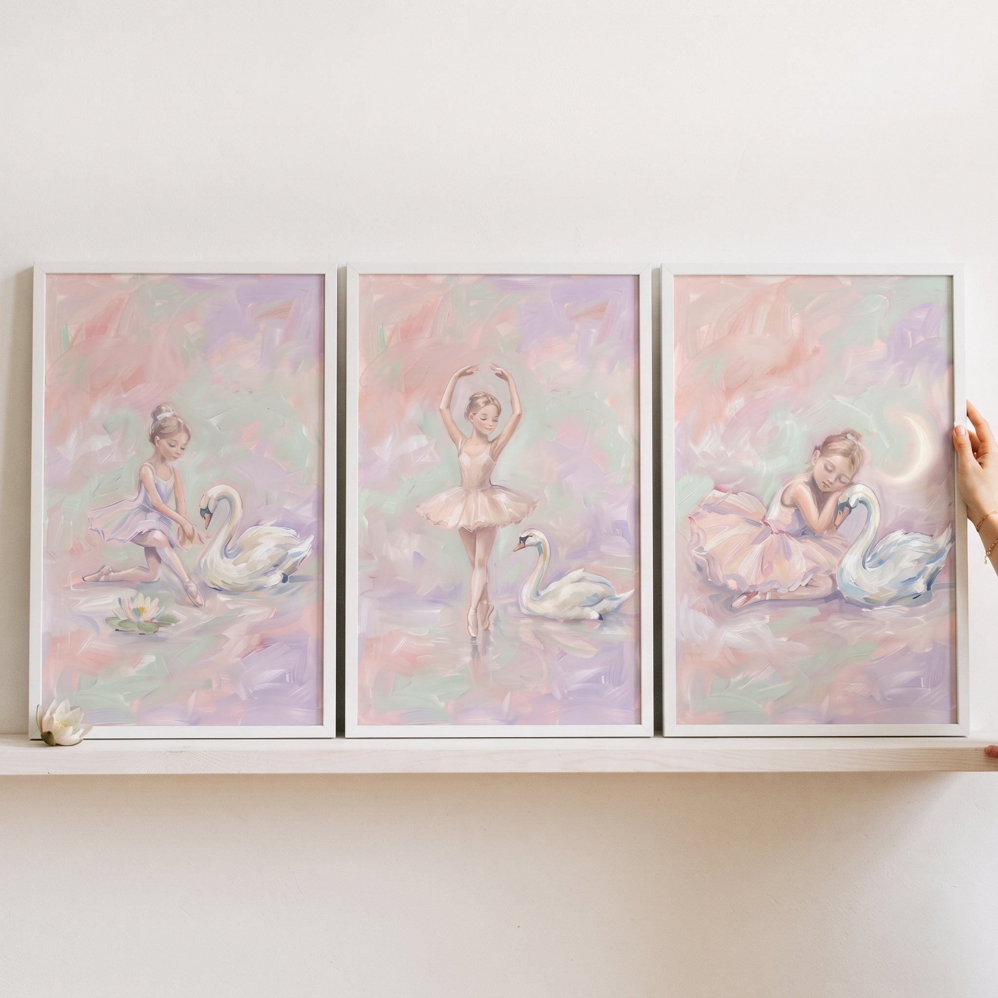 Soft Lavender Swan Ballet Wall Art Set of 3 - Ethereal Ballet Trio