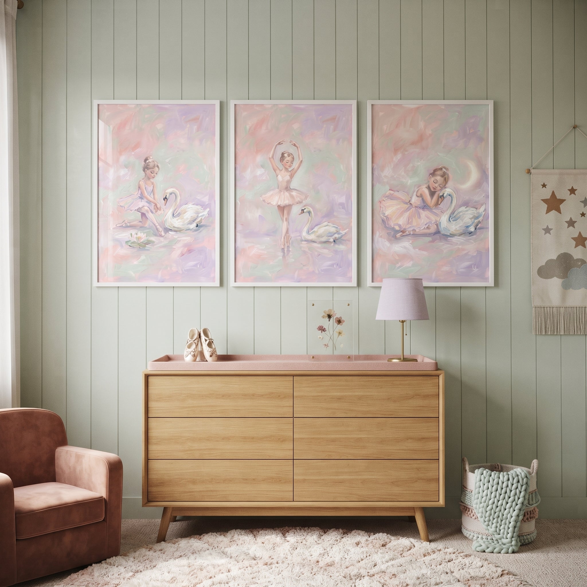 Soft Lavender Swan Ballet Wall Art Set of 3 - Ethereal Ballet Trio