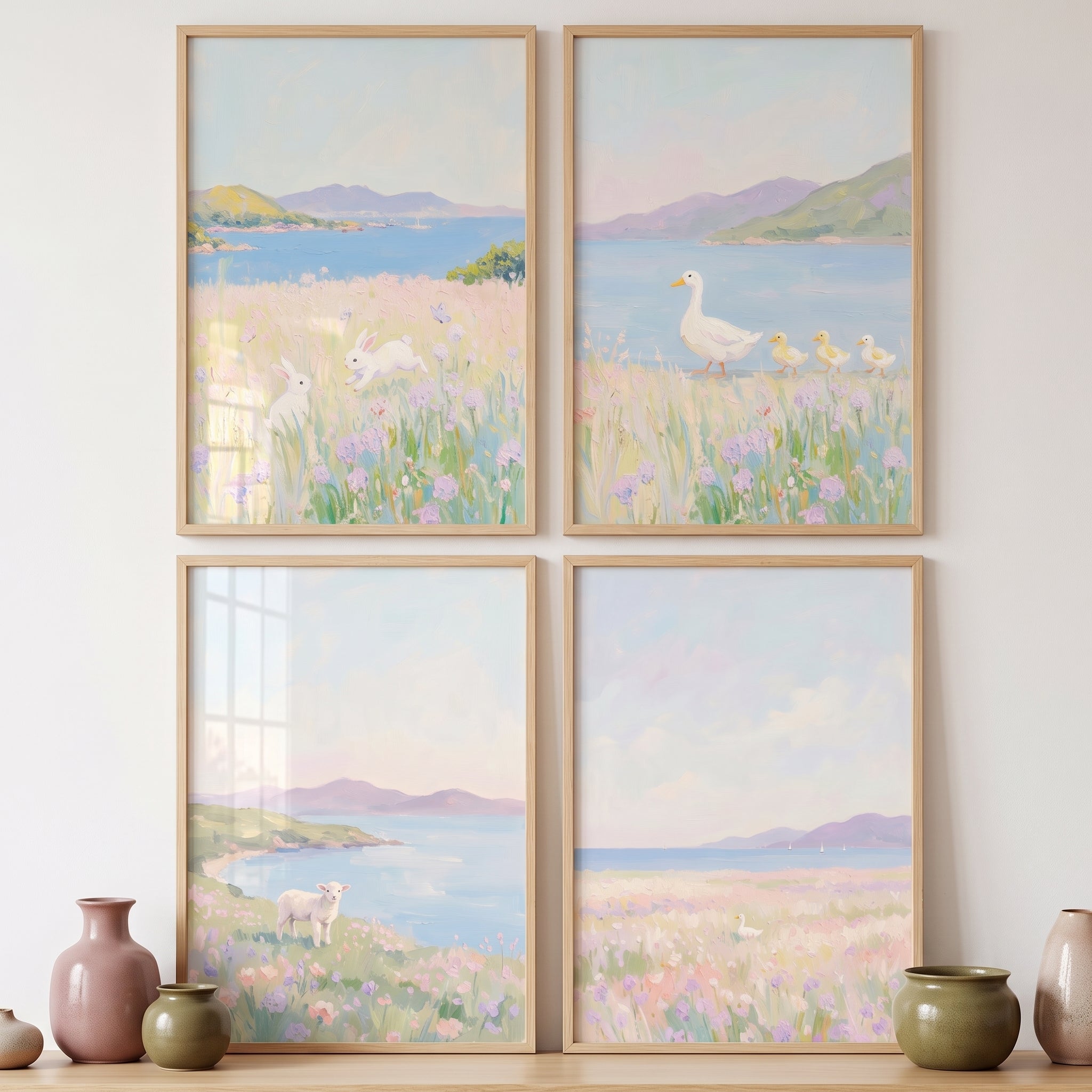 Soft Lilac Animal Coastal Wall Art Set of 4 - Serene Meadow Life