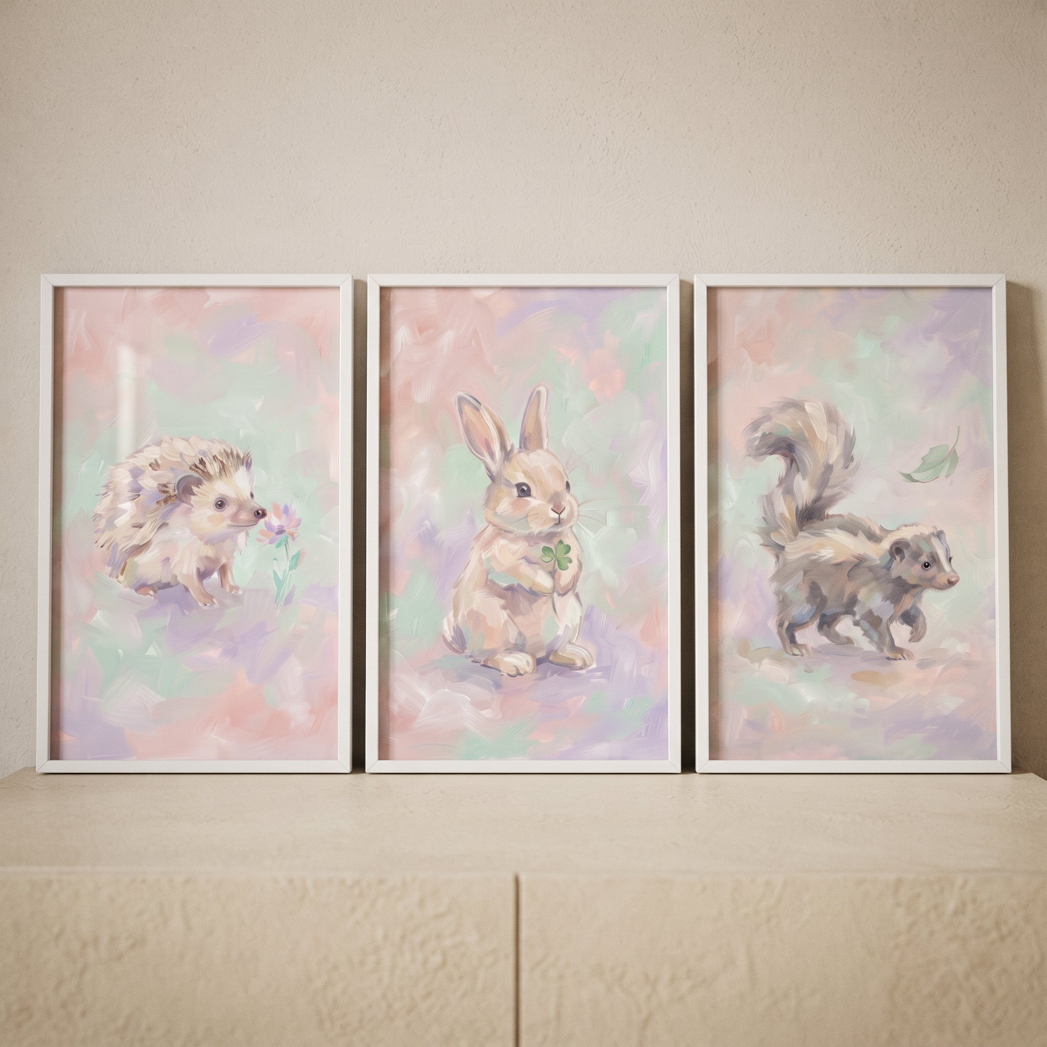 Soft Lilac Baby Animal Wall Art Set of 3 - Sweet Nature Critters