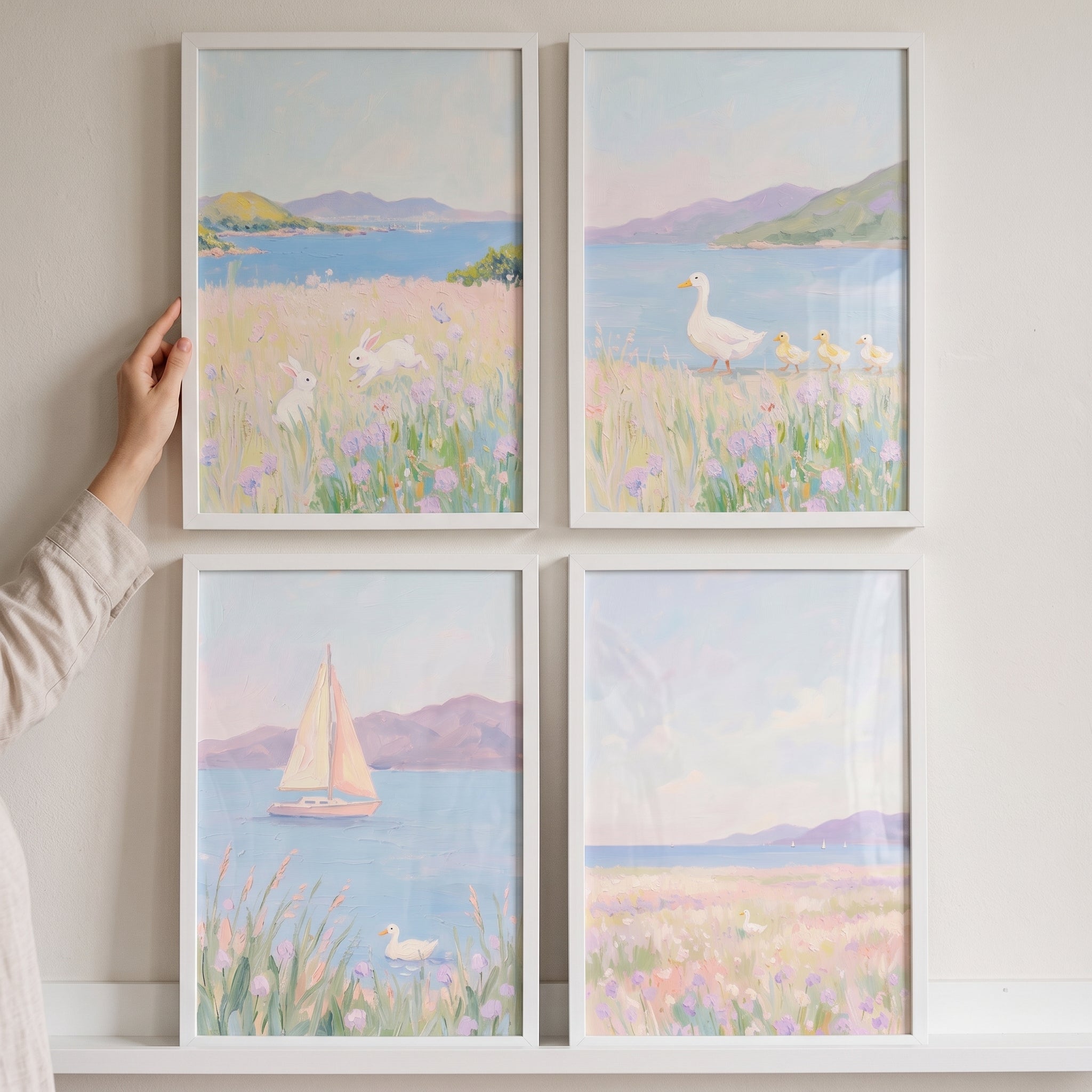 Soft Lilac Wildflower Coastal Wall Art Set of 4 - Pastel Meadow Moments