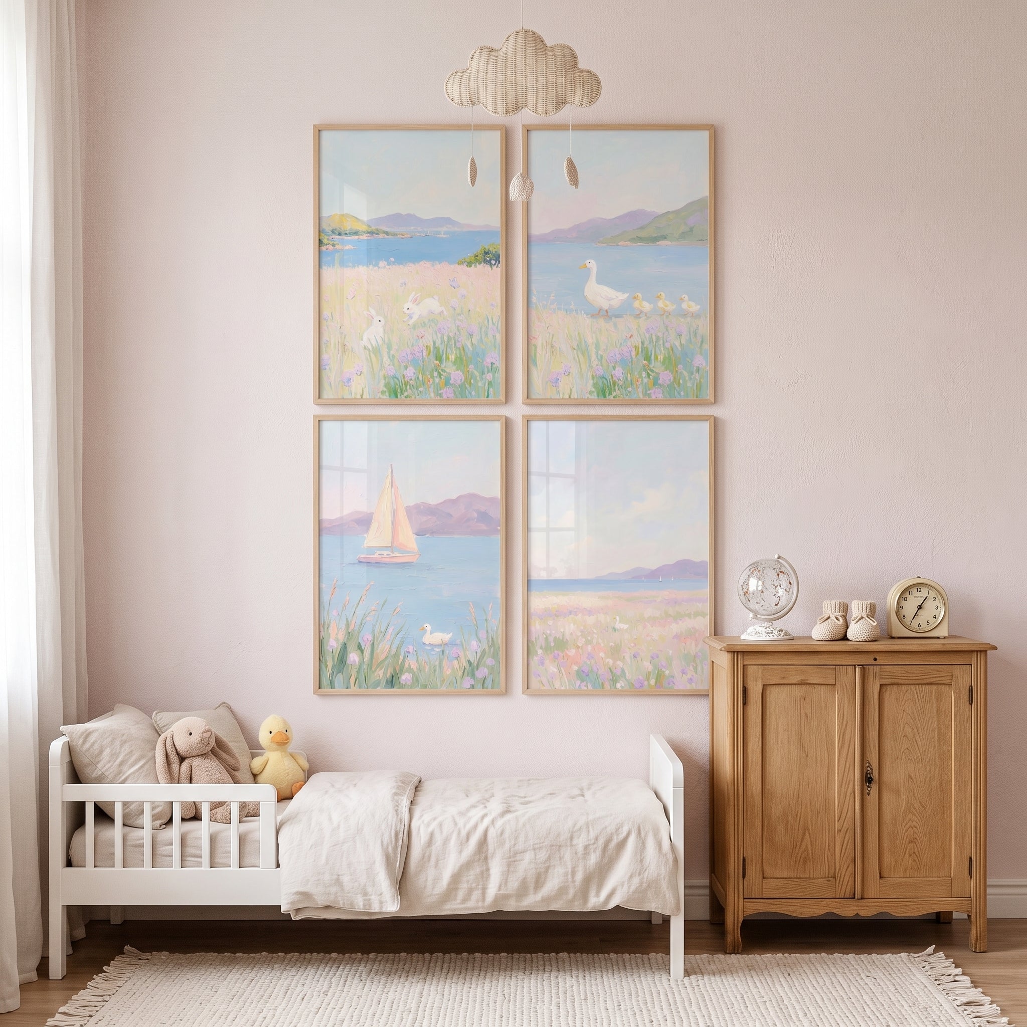Soft Lilac Wildflower Coastal Wall Art Set of 4 - Pastel Meadow Moments