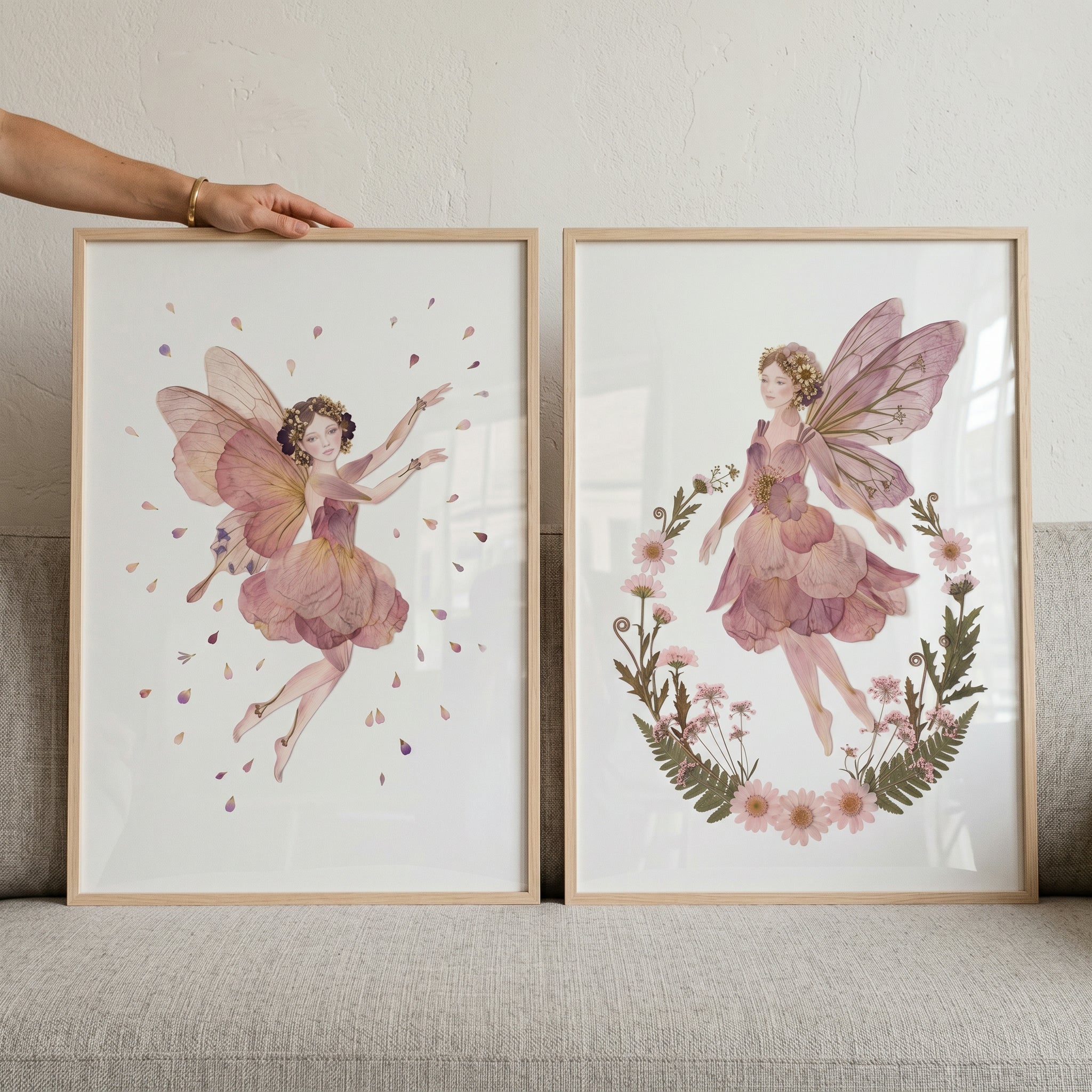 Soft Mauve Botanical Fairy Wall Art Set of 2 - Petal Wing Fairies