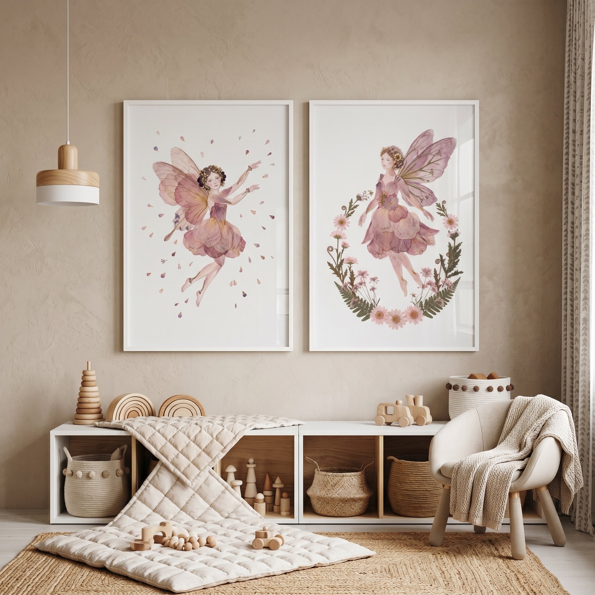 Soft Mauve Botanical Fairy Wall Art Set of 2 - Petal Wing Fairies