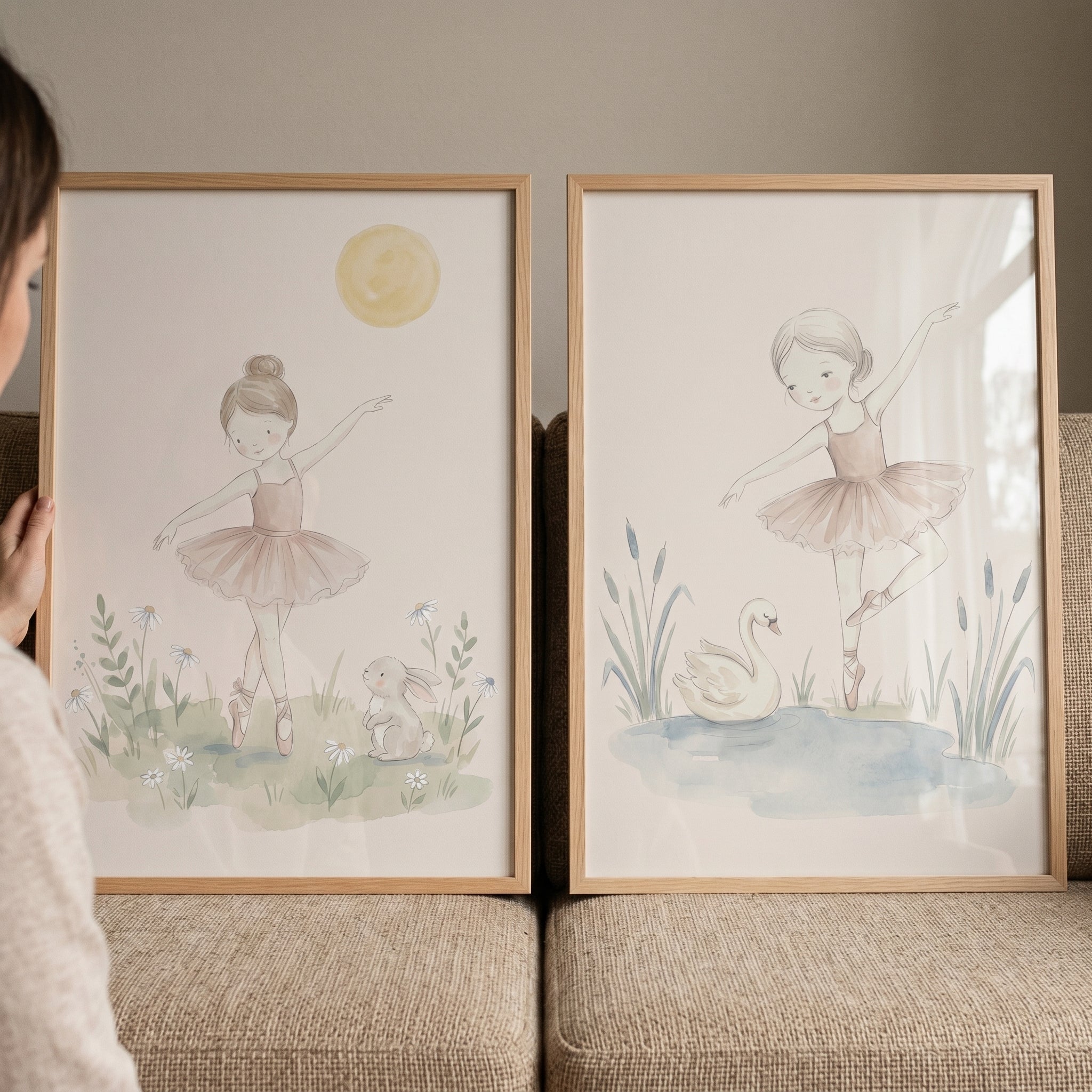 Soft Nature Little Ballerina Wall Art Set of 2 - Graceful Swan Ballet