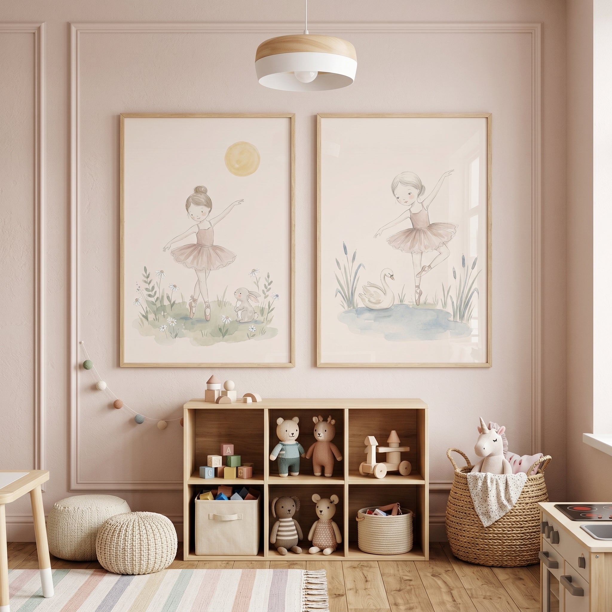 Soft Nature Little Ballerina Wall Art Set of 2 - Graceful Swan Ballet