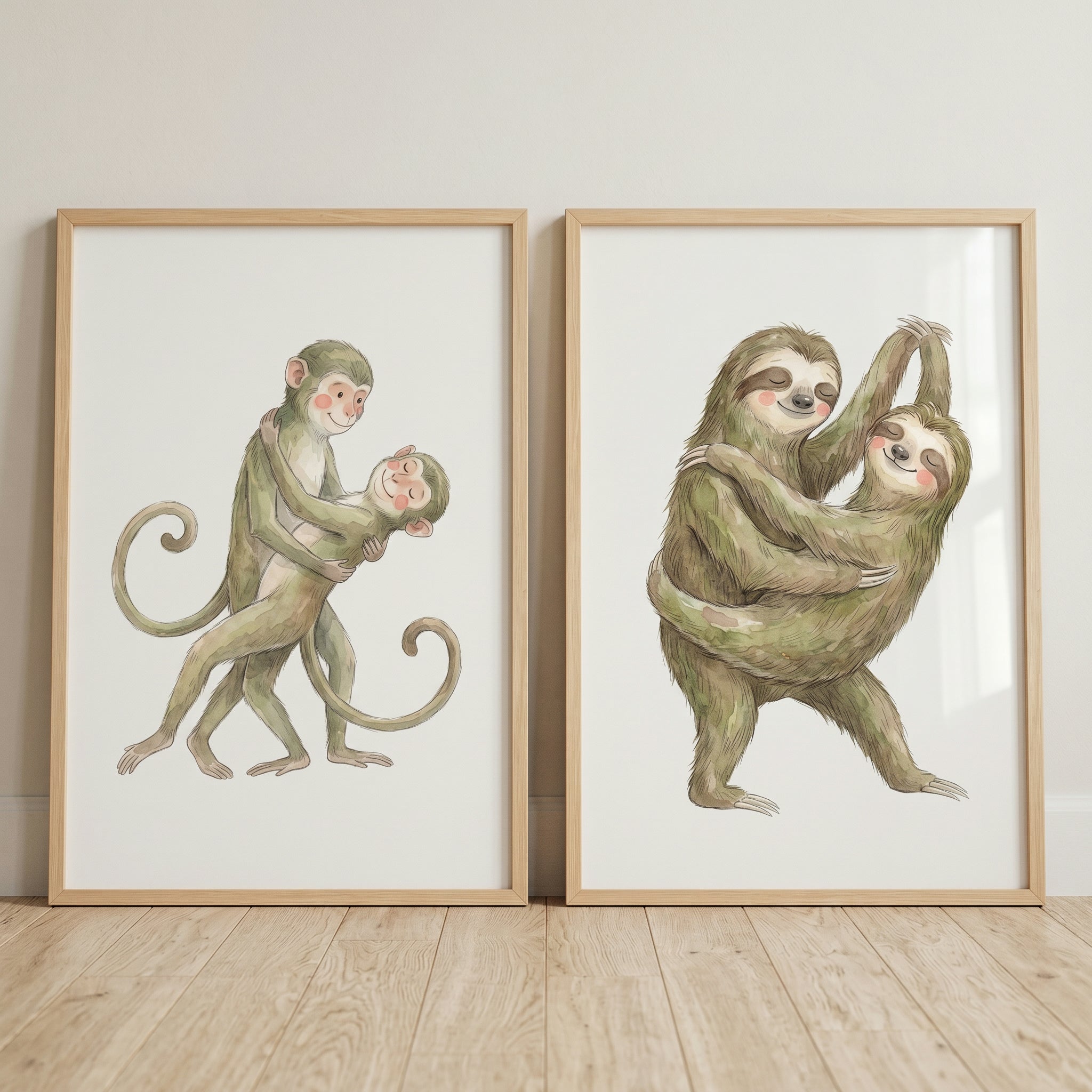 Soft Neutral Dancing Animal Wall Art Set of 2 - Slow Motion Swing