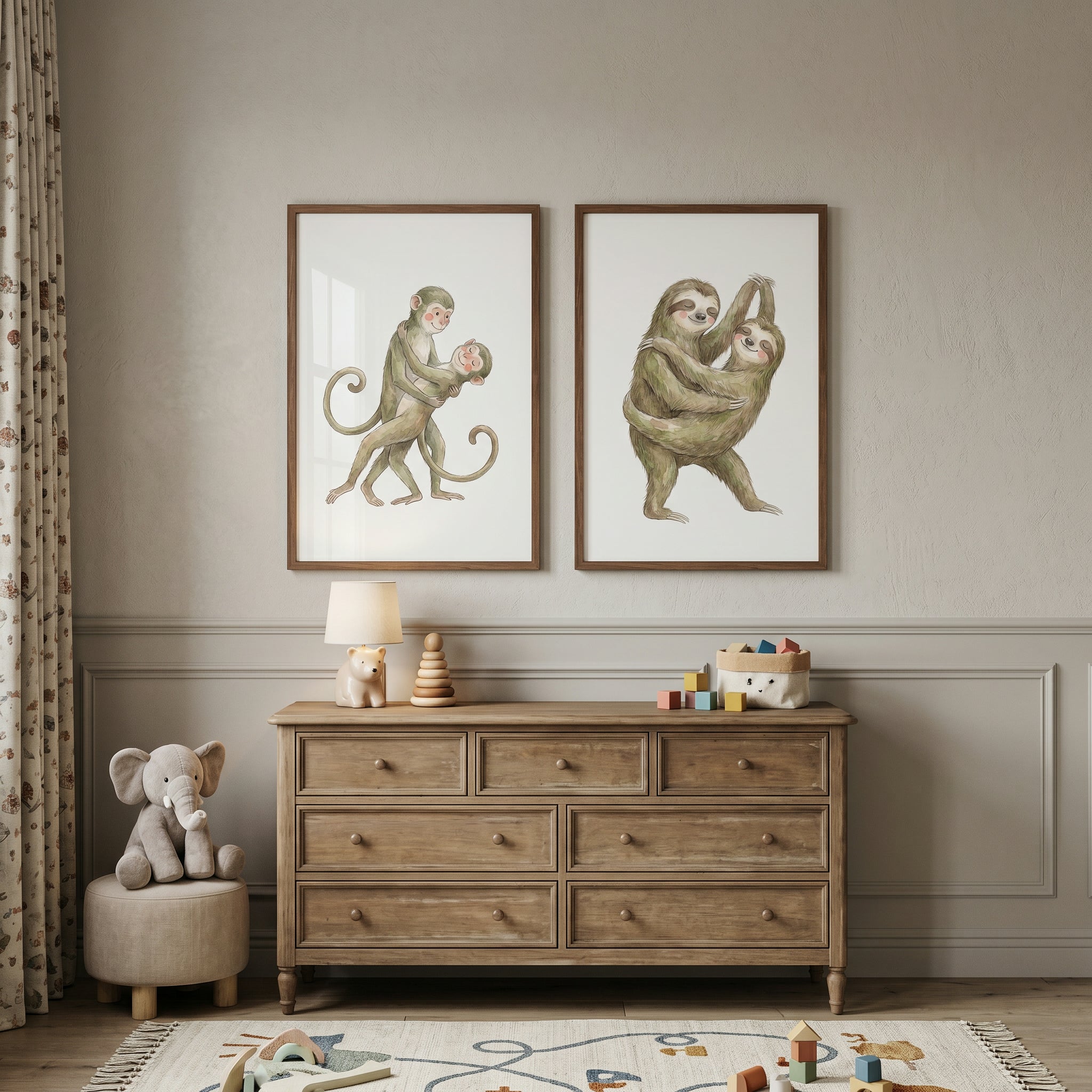 Soft Neutral Dancing Animal Wall Art Set of 2 - Slow Motion Swing