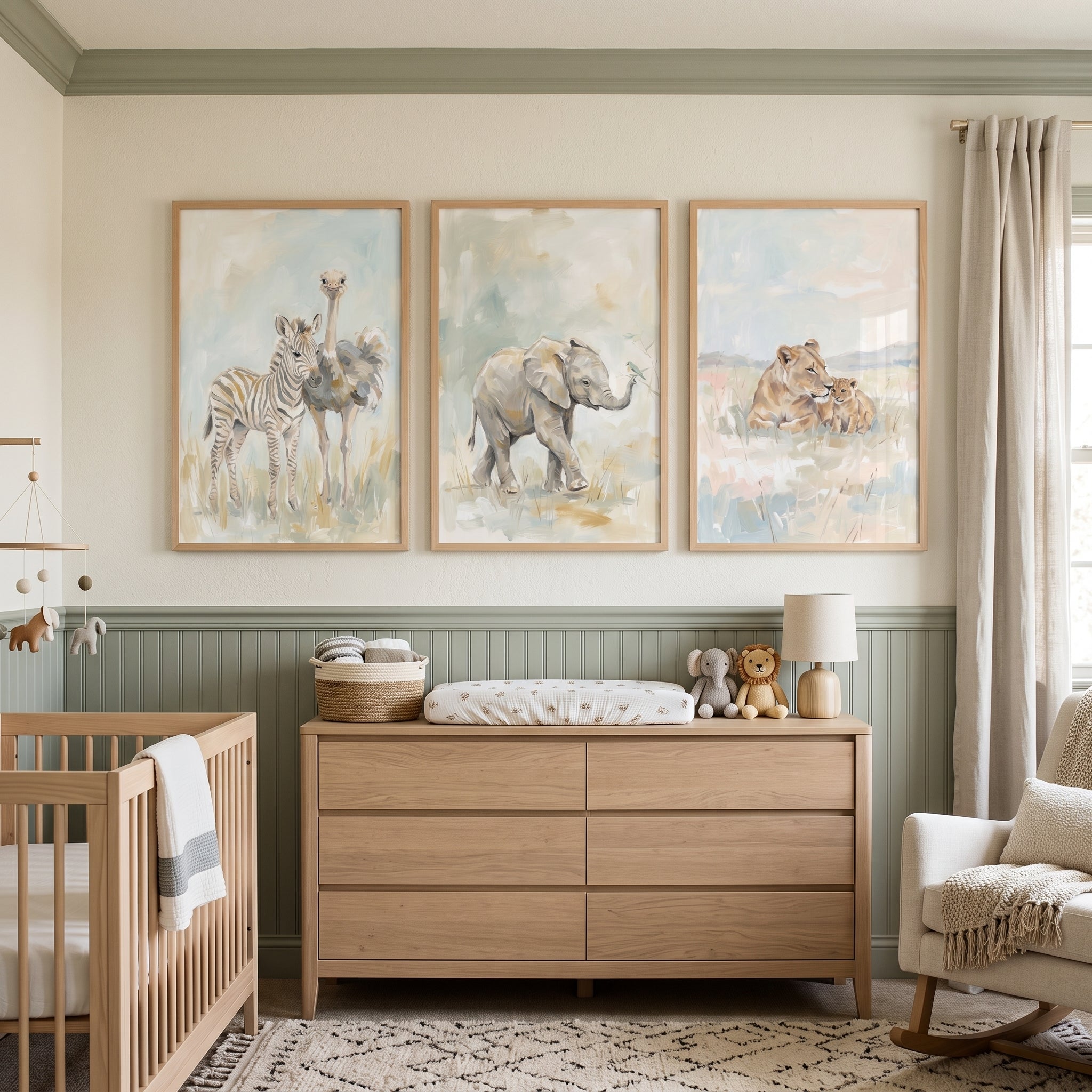 Soft Neutral Safari Animals Wall Art Set Of 3 - Soft Safari Trio