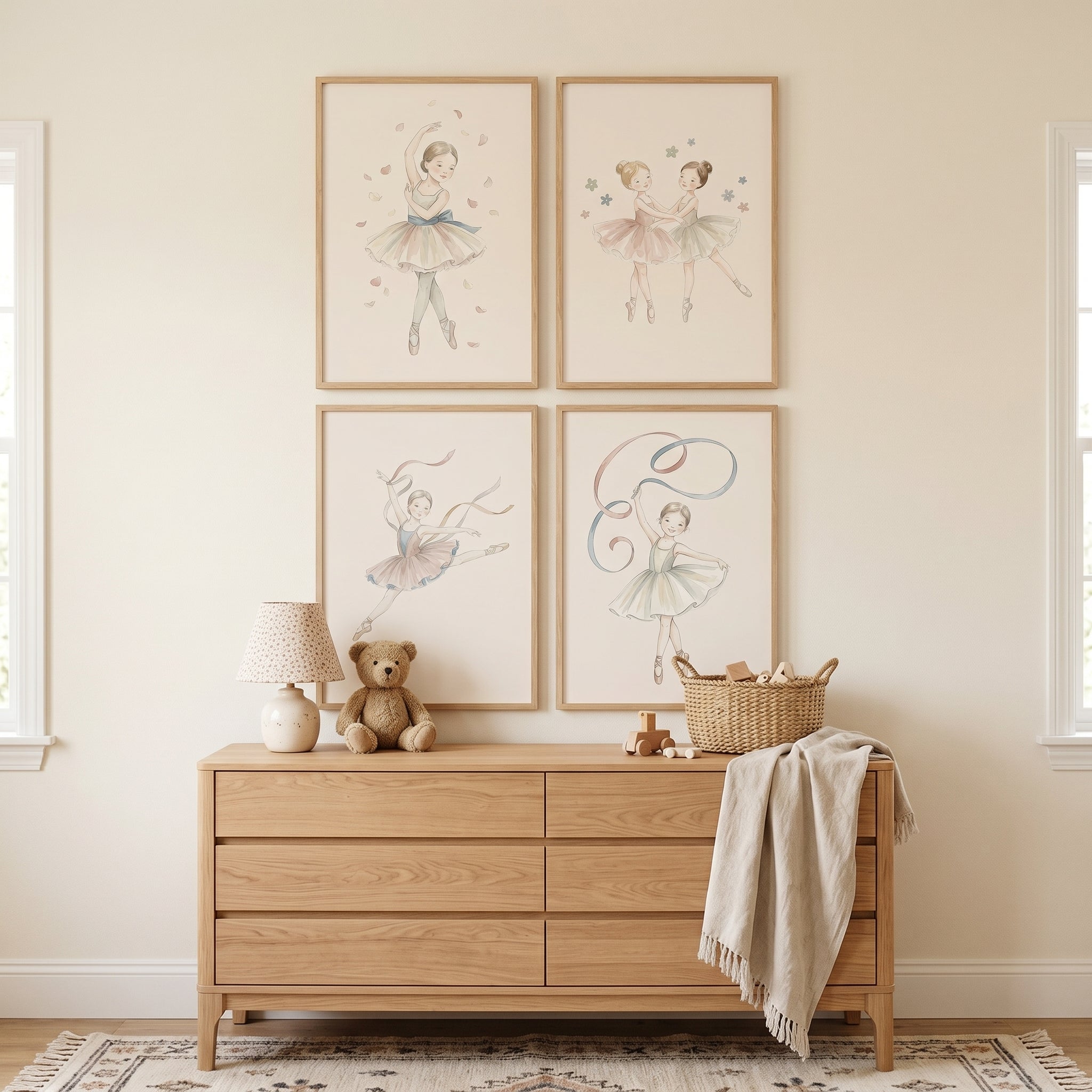 Soft Neutral Watercolor Ballerina Wall Art Set Of 4 - Whimsical Little Ballerinas