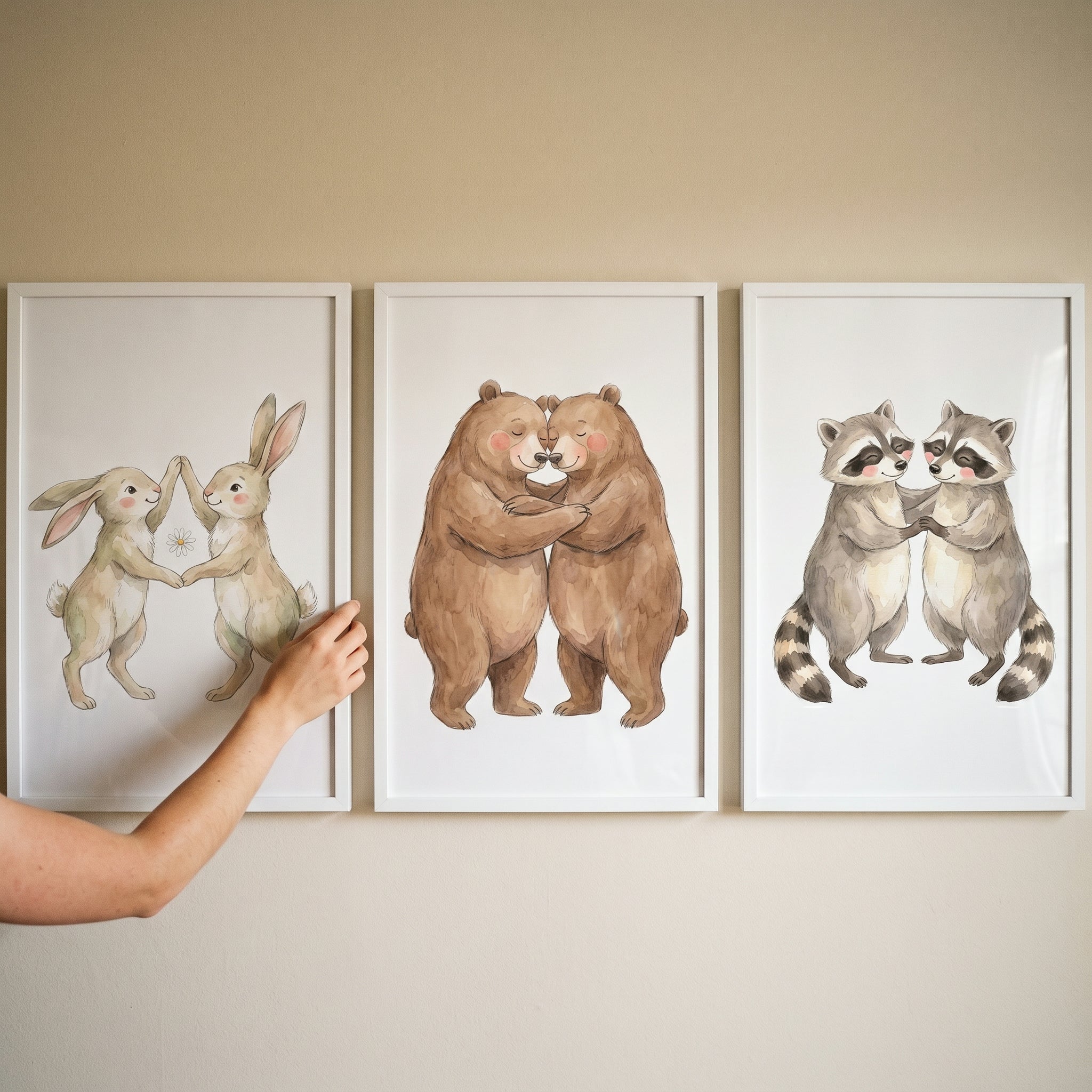 Soft Neutral Woodland Animal Wall Art Set of 3 - Woodland Hugs