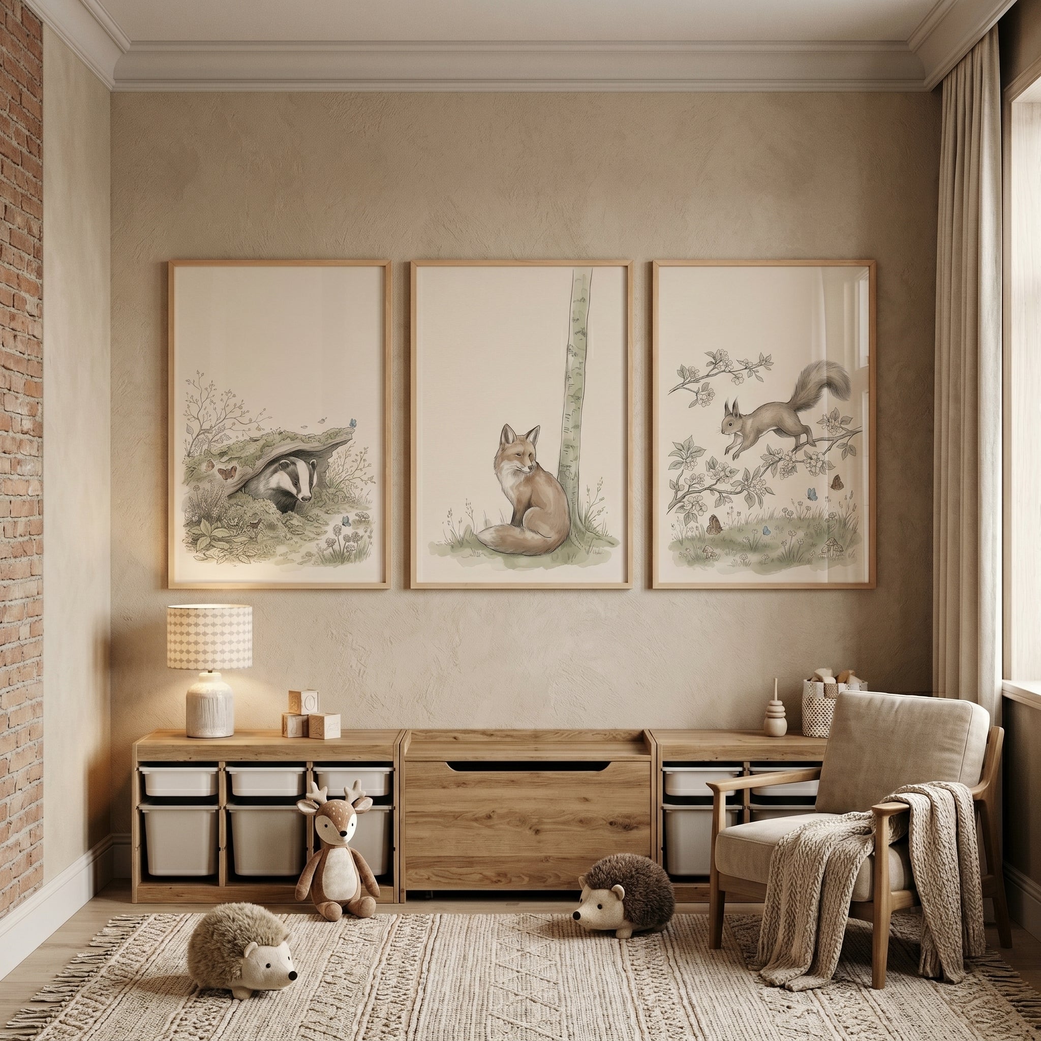 Soft Neutral Woodland Animal Wall Art Set of 3 - Woodland Animal Trio