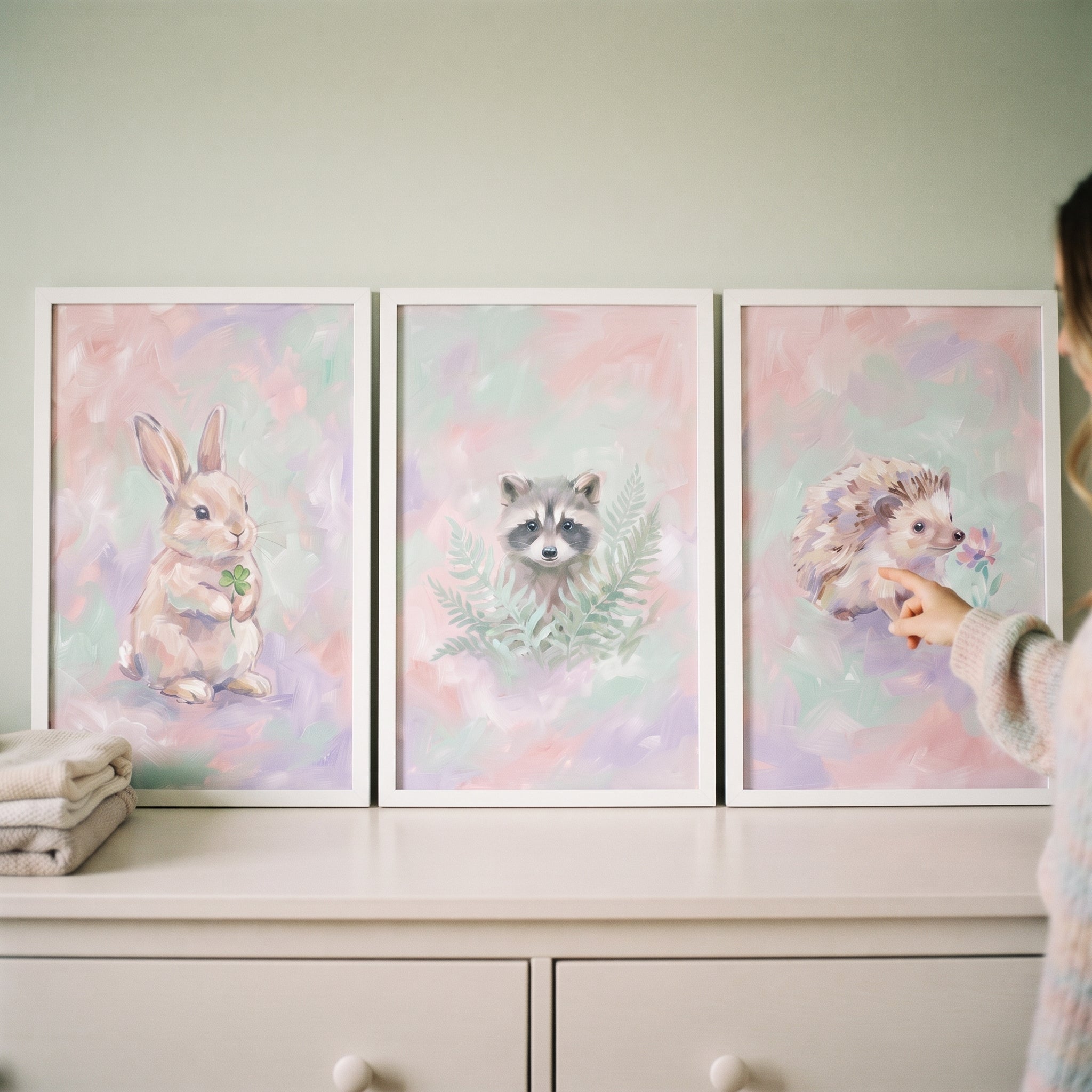 Soft Painterly Woodland Animal Wall Art Set of 3 - Sweet Woodland Creatures