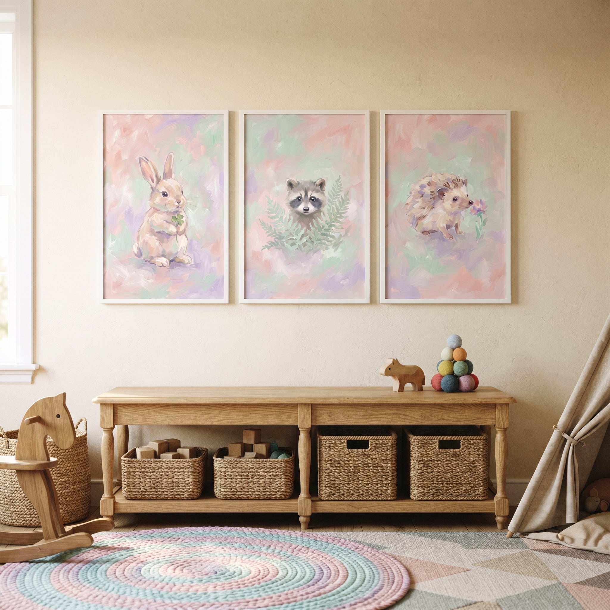 Soft Painterly Woodland Animal Wall Art Set of 3 - Sweet Woodland Creatures