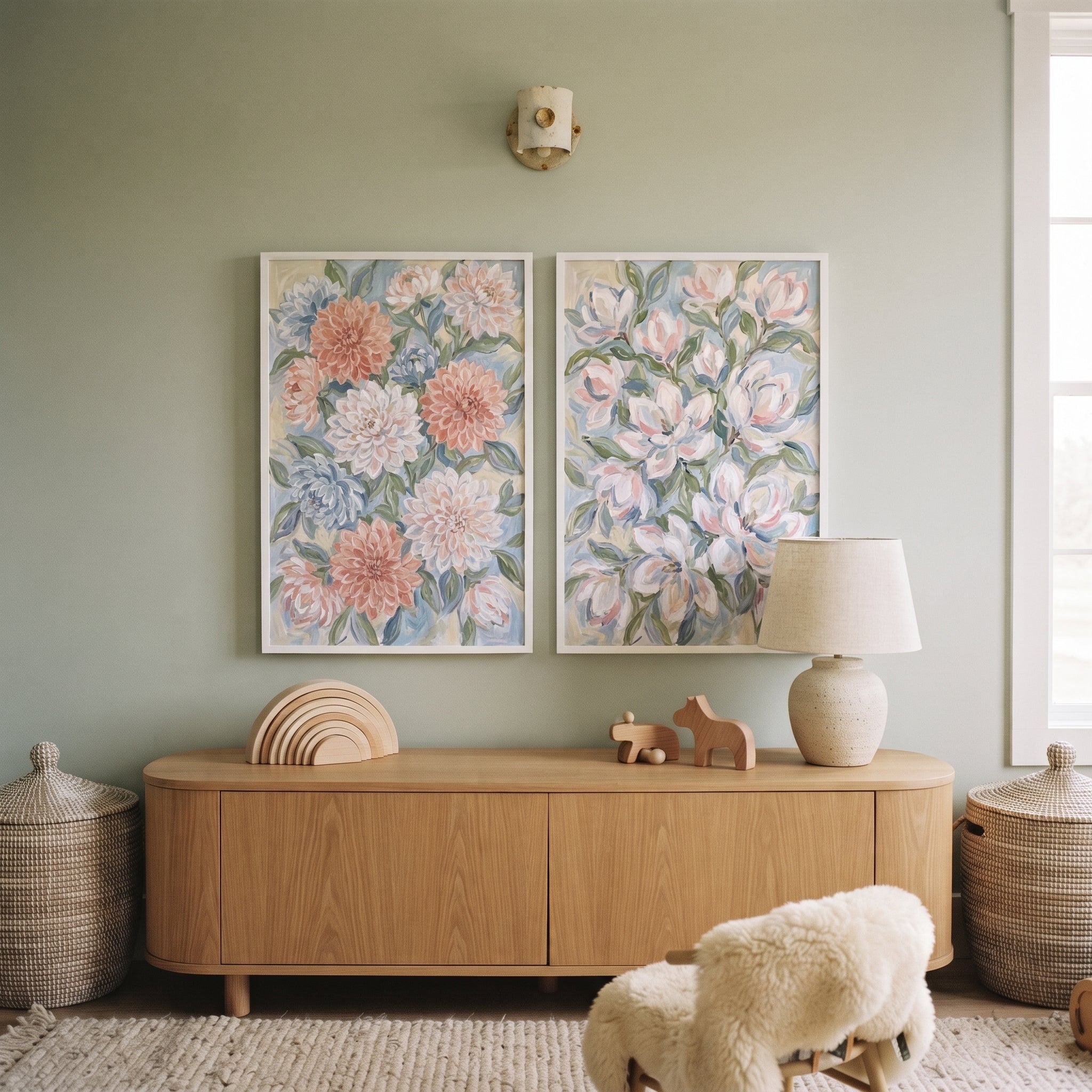 Soft Palette Botanical Floral Wall Art Set of 2 - Serene Garden Pair