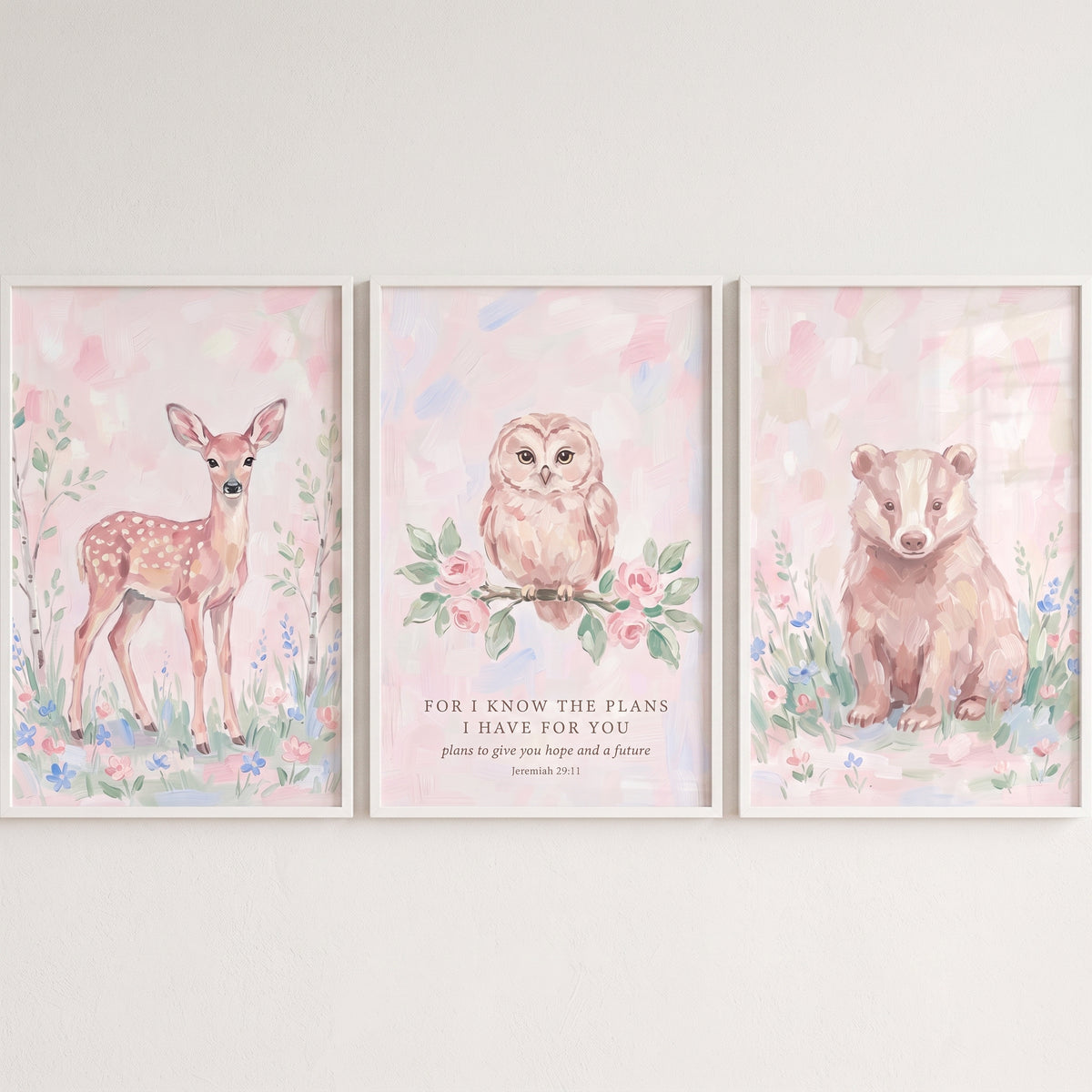 Soft Palette Forest Animals Wall Art Set of 3 - Woodland Promise Trio