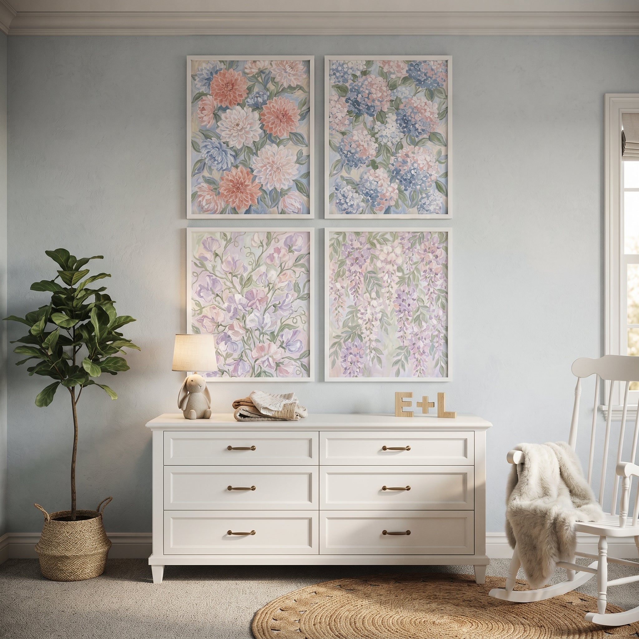Soft Palette Impressionist Floral Wall Art Set of 4 - Soft Floral Quartet
