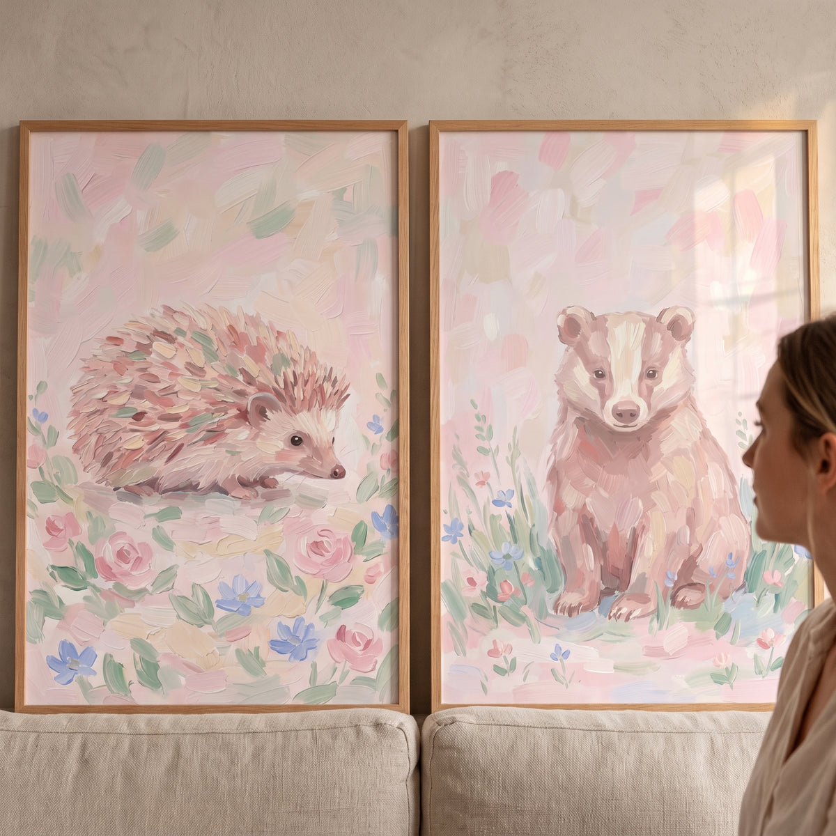 Soft Palette Meadow Animals Wall Art Set of 2 - Pastel Meadow Pals