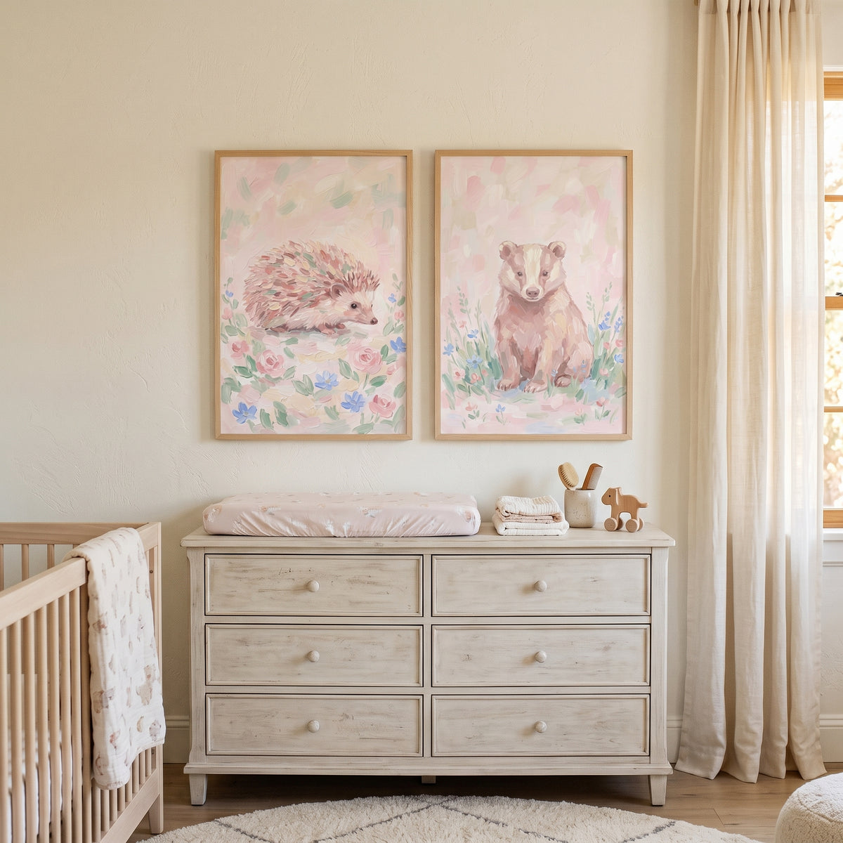 Soft Palette Meadow Animals Wall Art Set of 2 - Pastel Meadow Pals