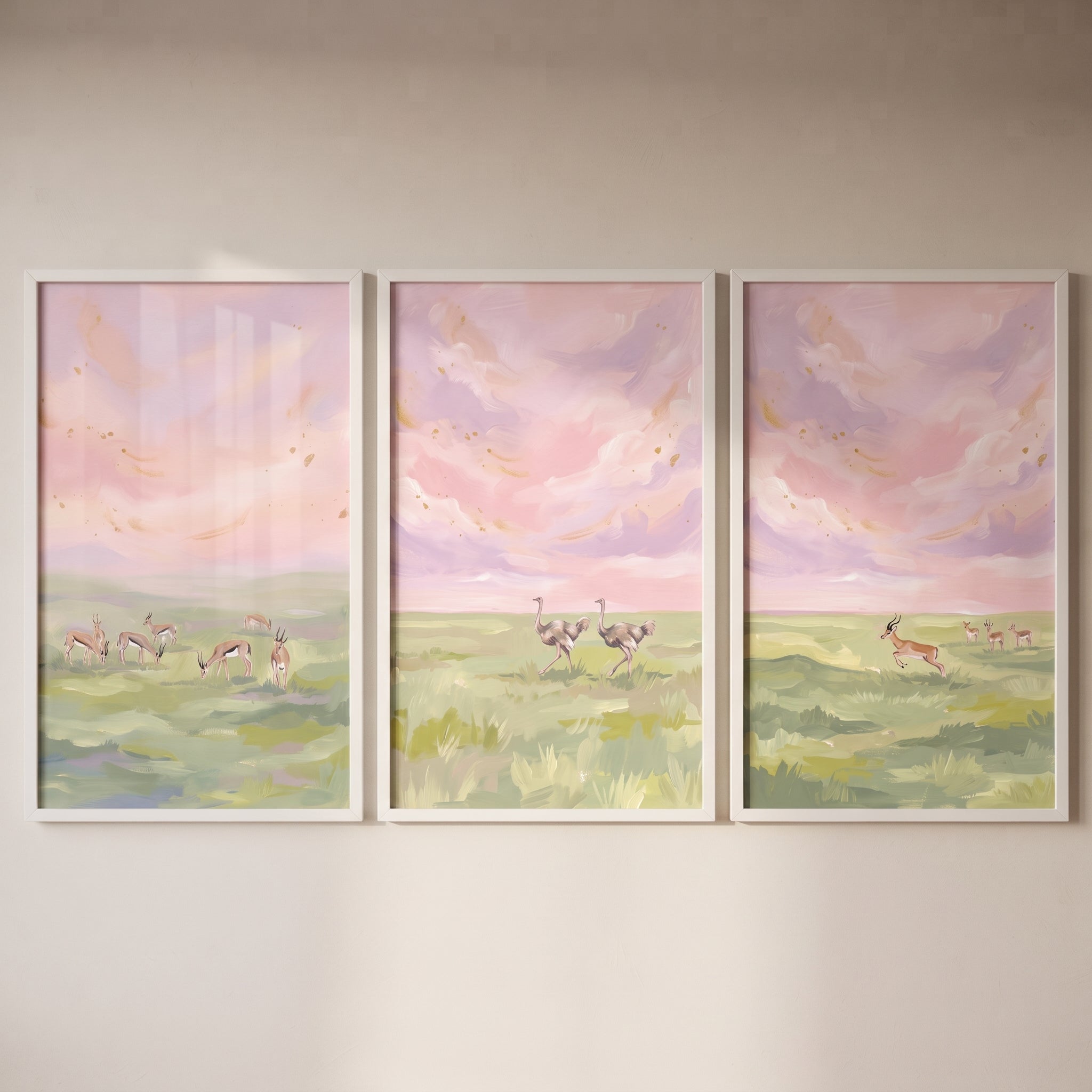 Soft Palette Savanna Animals Wall Art Set of 3 - Pastel Savanna Dusk