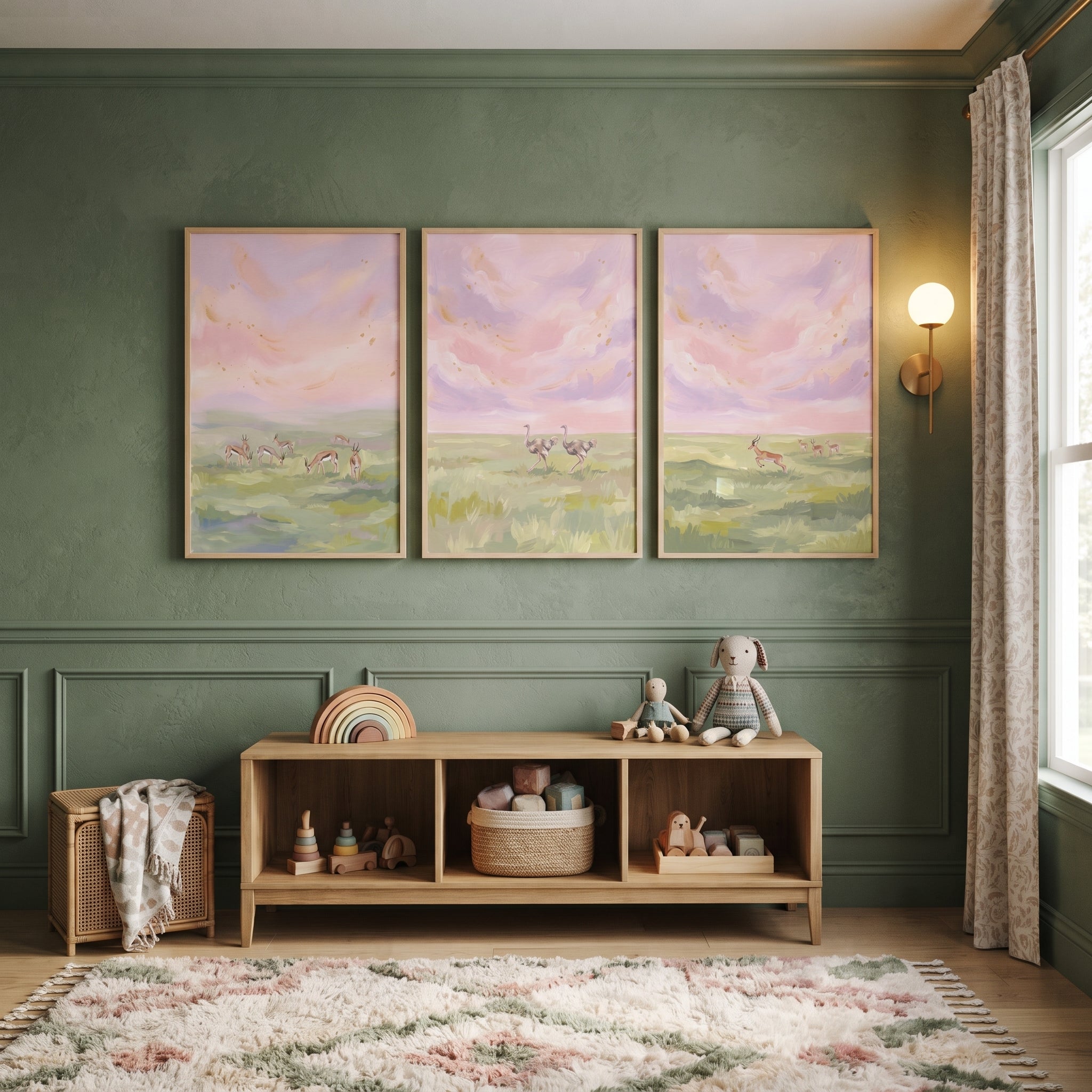 Soft Palette Savanna Animals Wall Art Set of 3 - Pastel Savanna Dusk