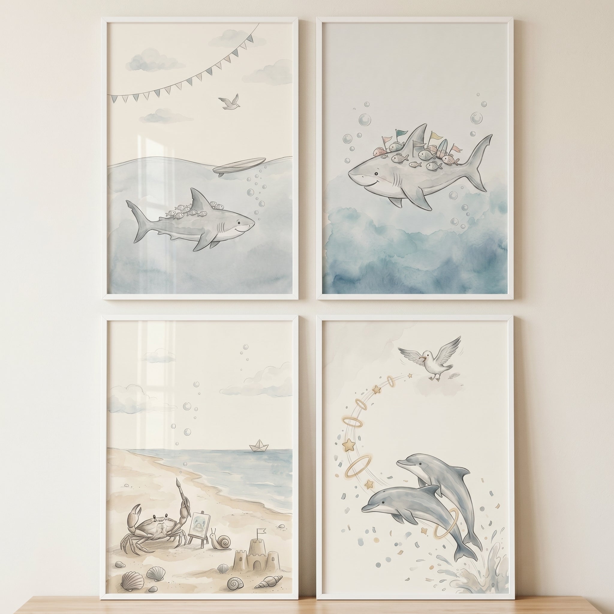 Soft Palette Sea Creatures Wall Art Set of 4 - Gentle Sea Life