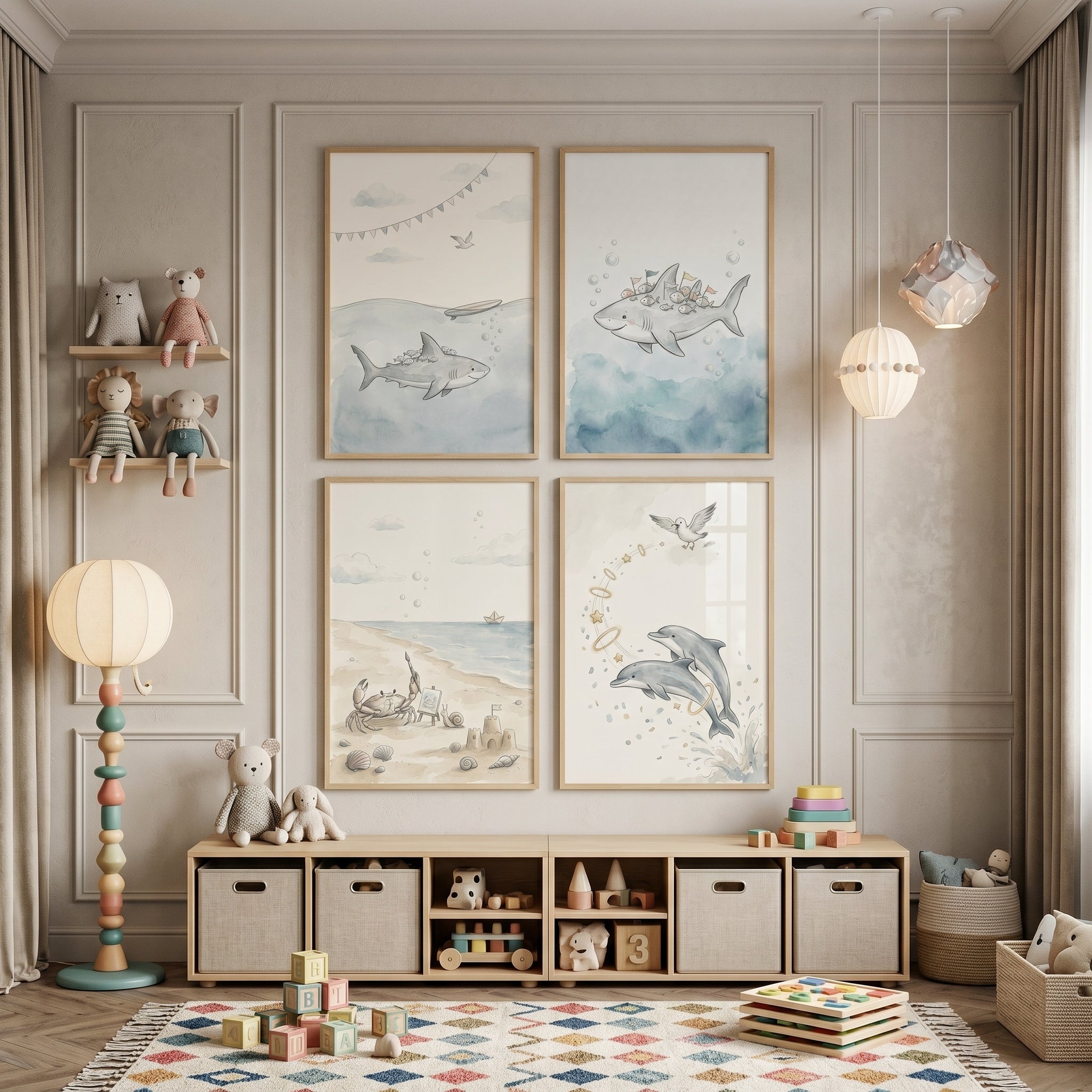 Soft Palette Sea Creatures Wall Art Set of 4 - Gentle Sea Life