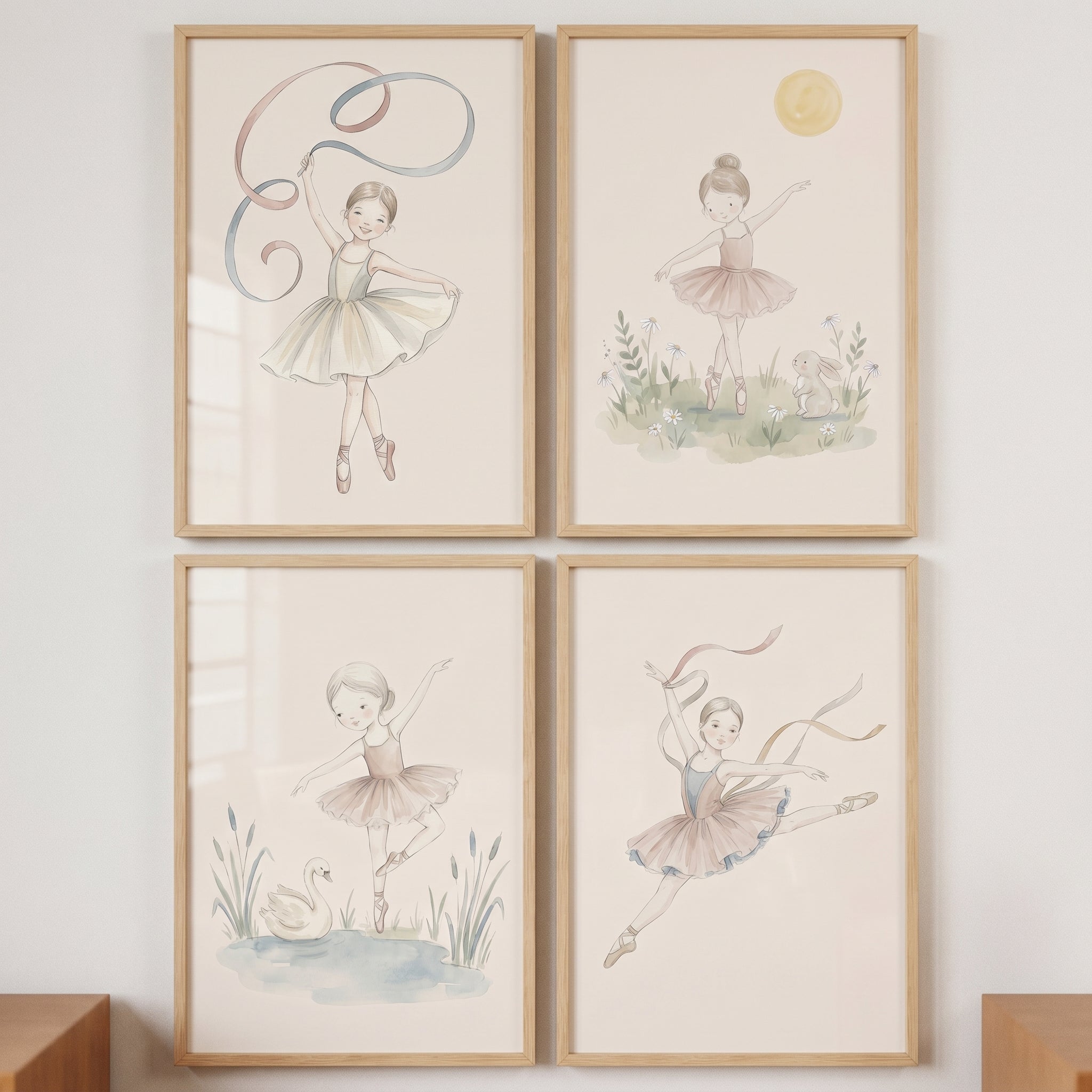 Soft Palette Watercolor Ballerina Wall Art Set of 4 - Little Dancer Set
