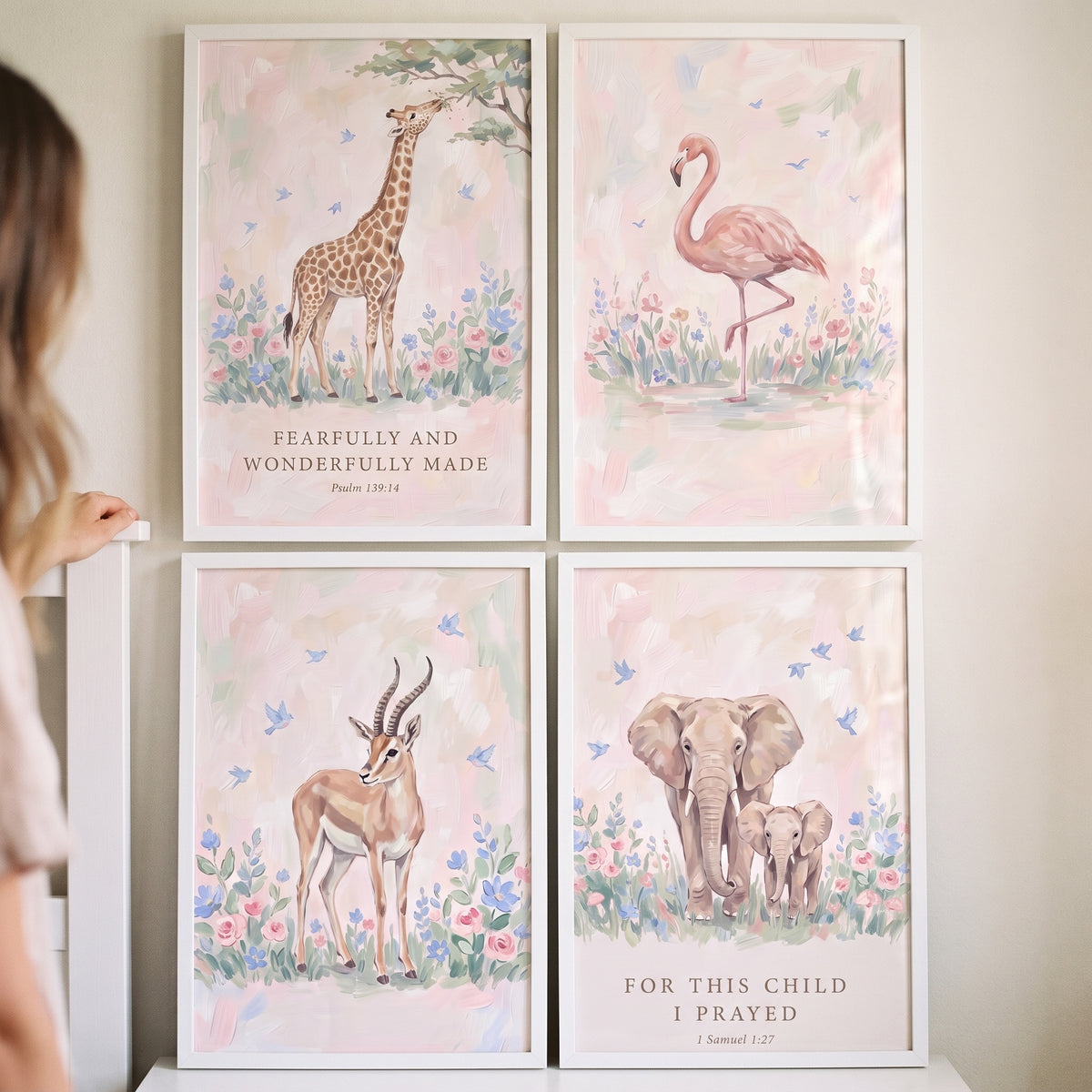 Soft Pastel African Animals Wall Art Set Of 4 - Gentle Savanna Faith