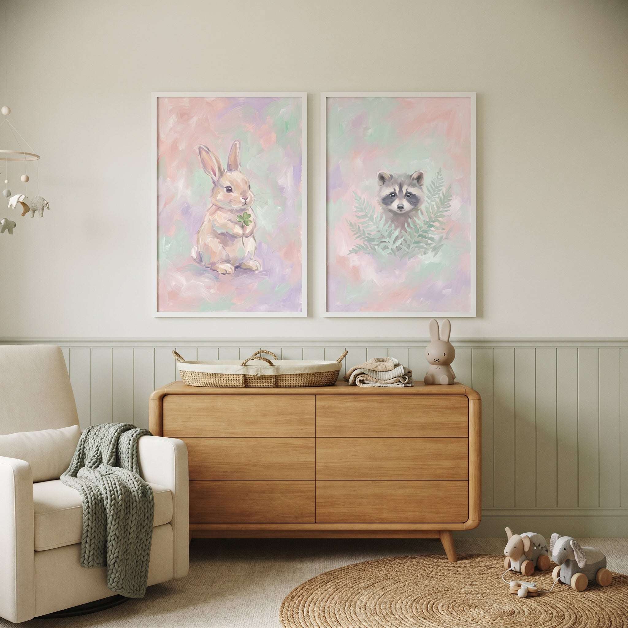 Soft Pastel Baby Animal Wall Art Set of 2 - Gentle Nature Pals