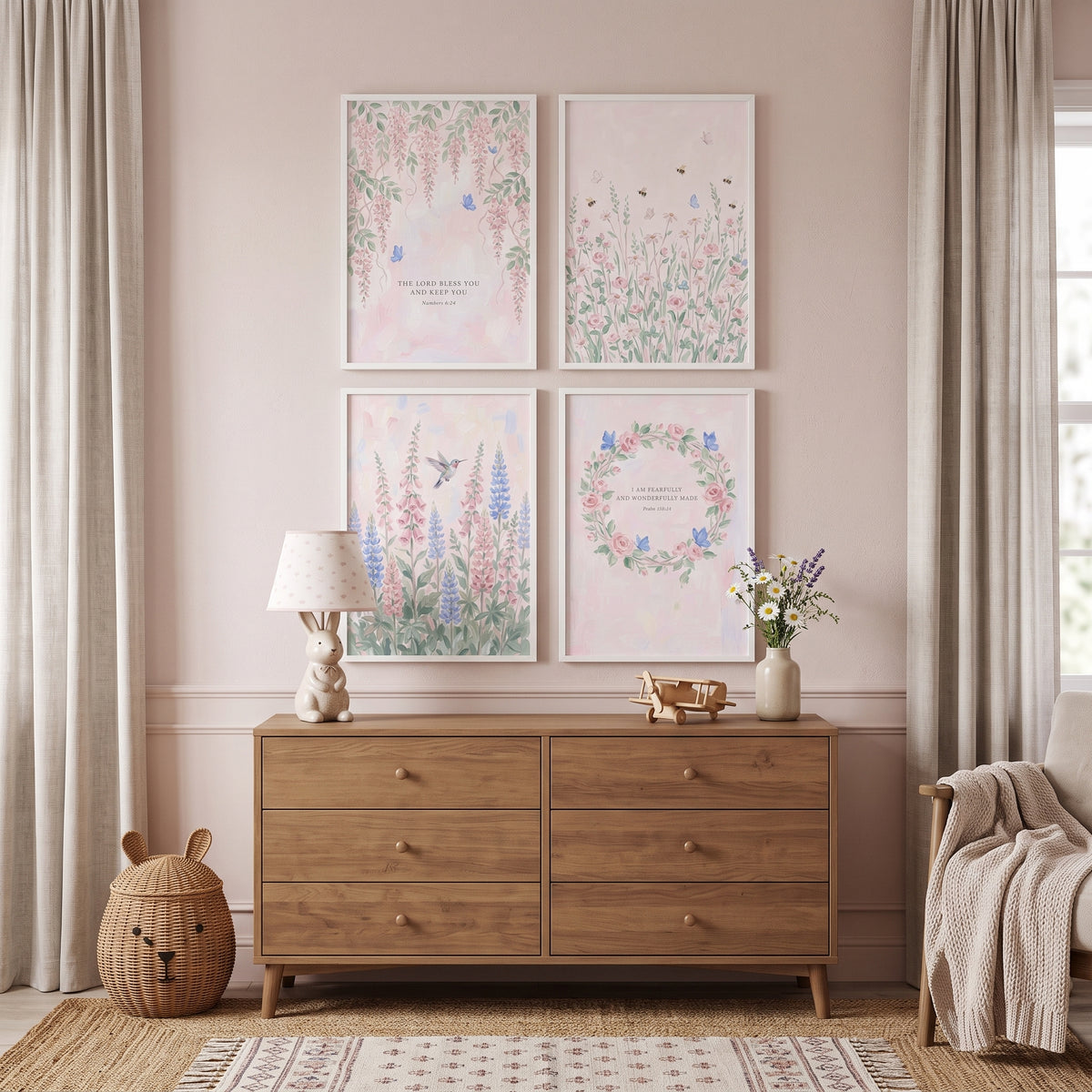 Soft Pastel Blue Butterfly Wall Art Set Of 4 - Serene Sacred Blooms