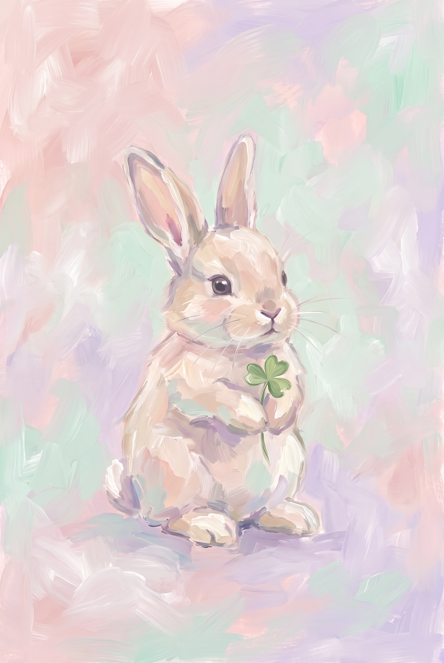Soft Pastel Clover Bunny Wall Art - Lucky Clover Bunny