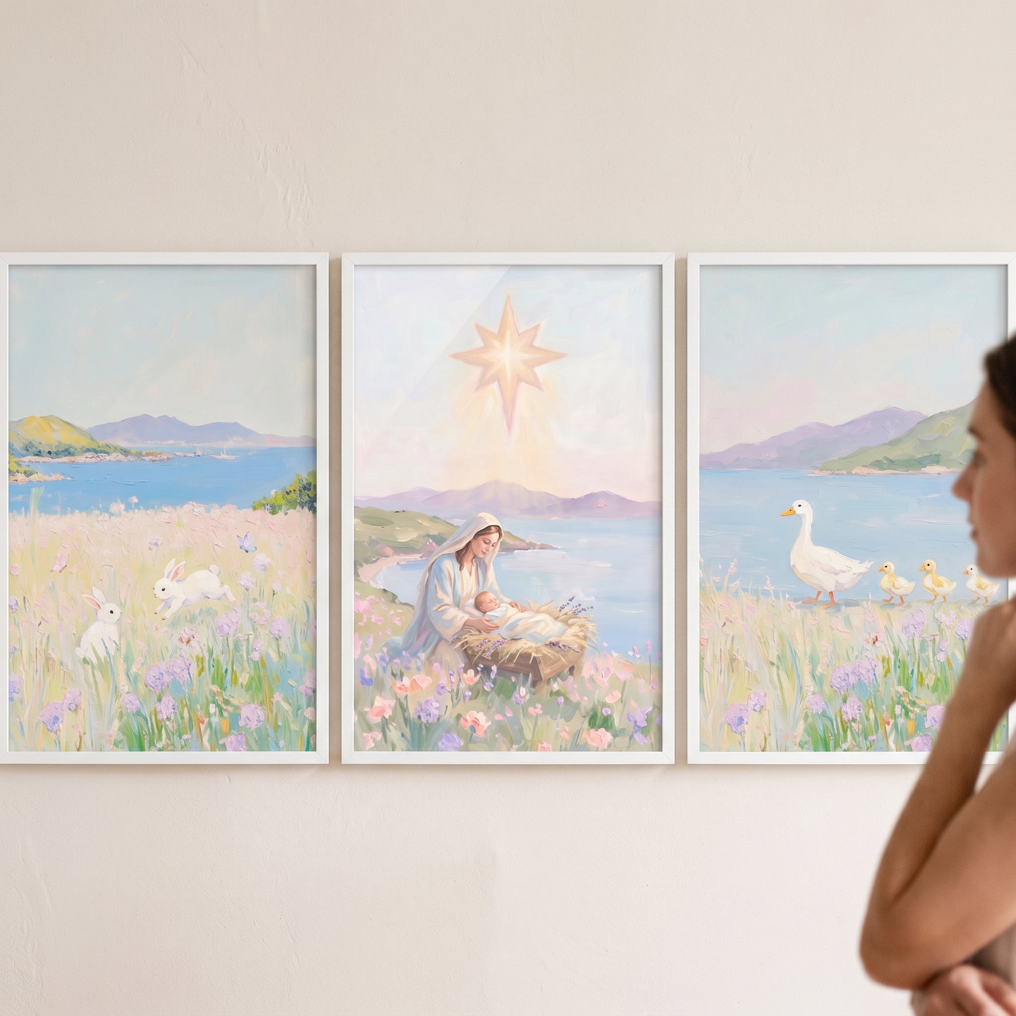 Soft Pastel Coastal Meadow Wall Art Set of 3 - Bright Star Jesus