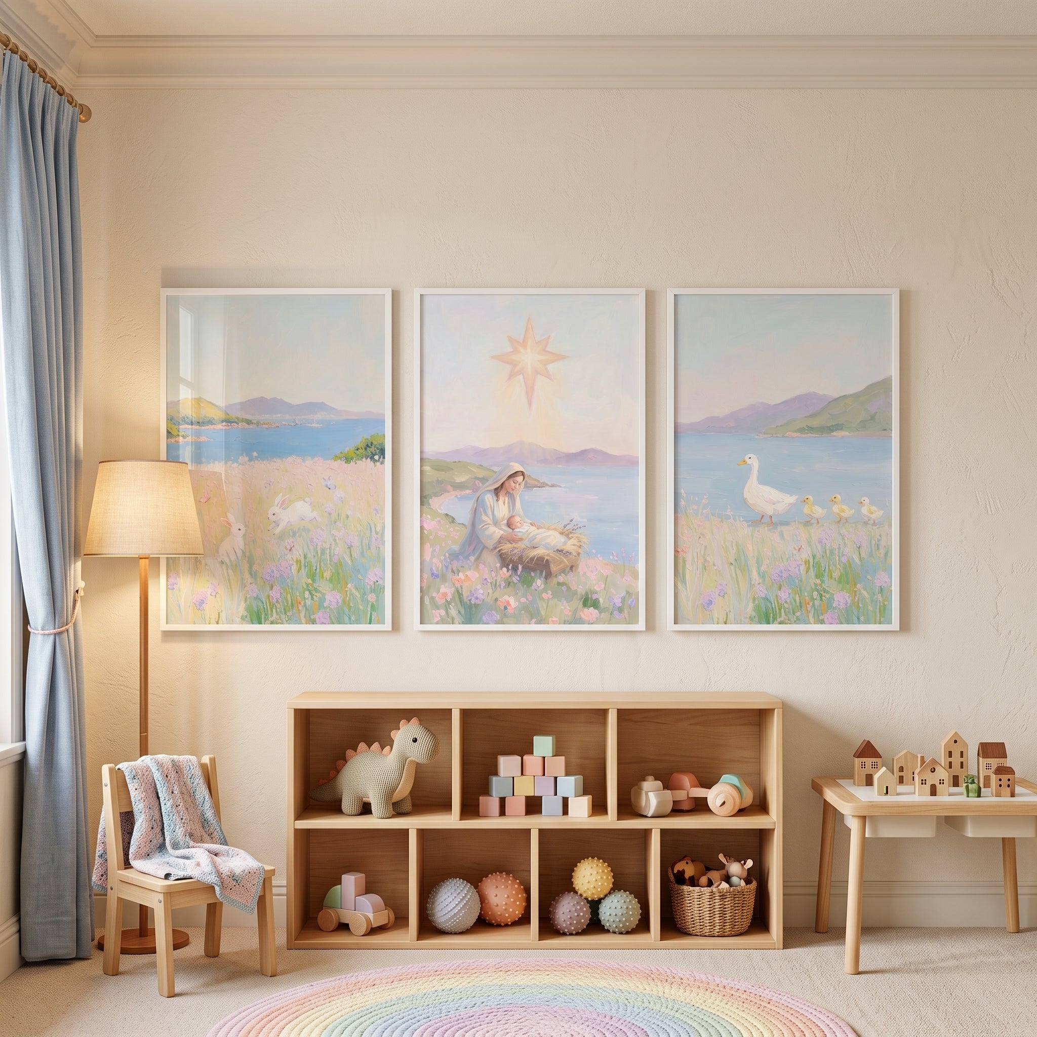 Soft Pastel Coastal Meadow Wall Art Set of 3 - Bright Star Jesus
