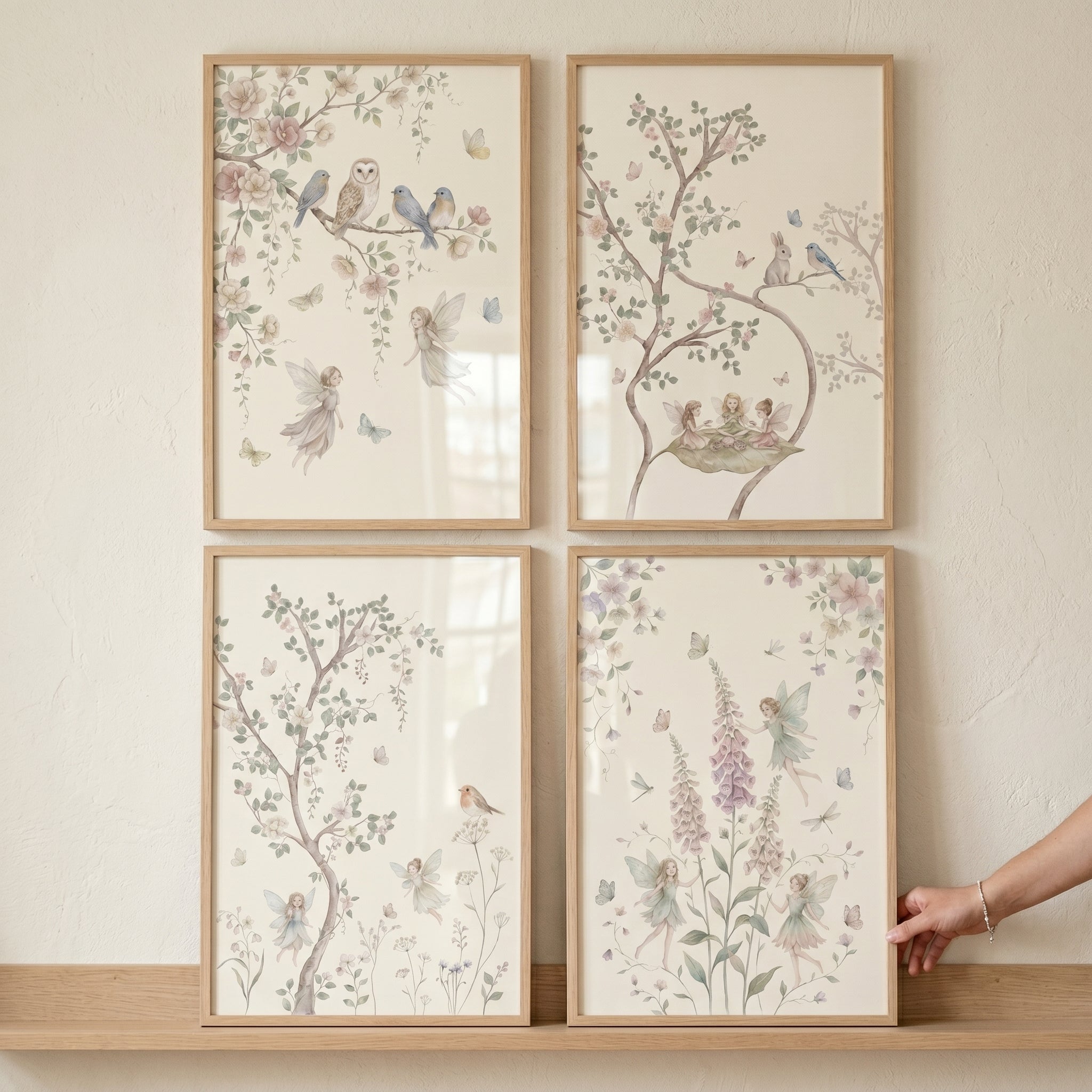 Soft Pastel Enchanted Fairies Wall Art Set of 4 - Enchanted Garden Sprites