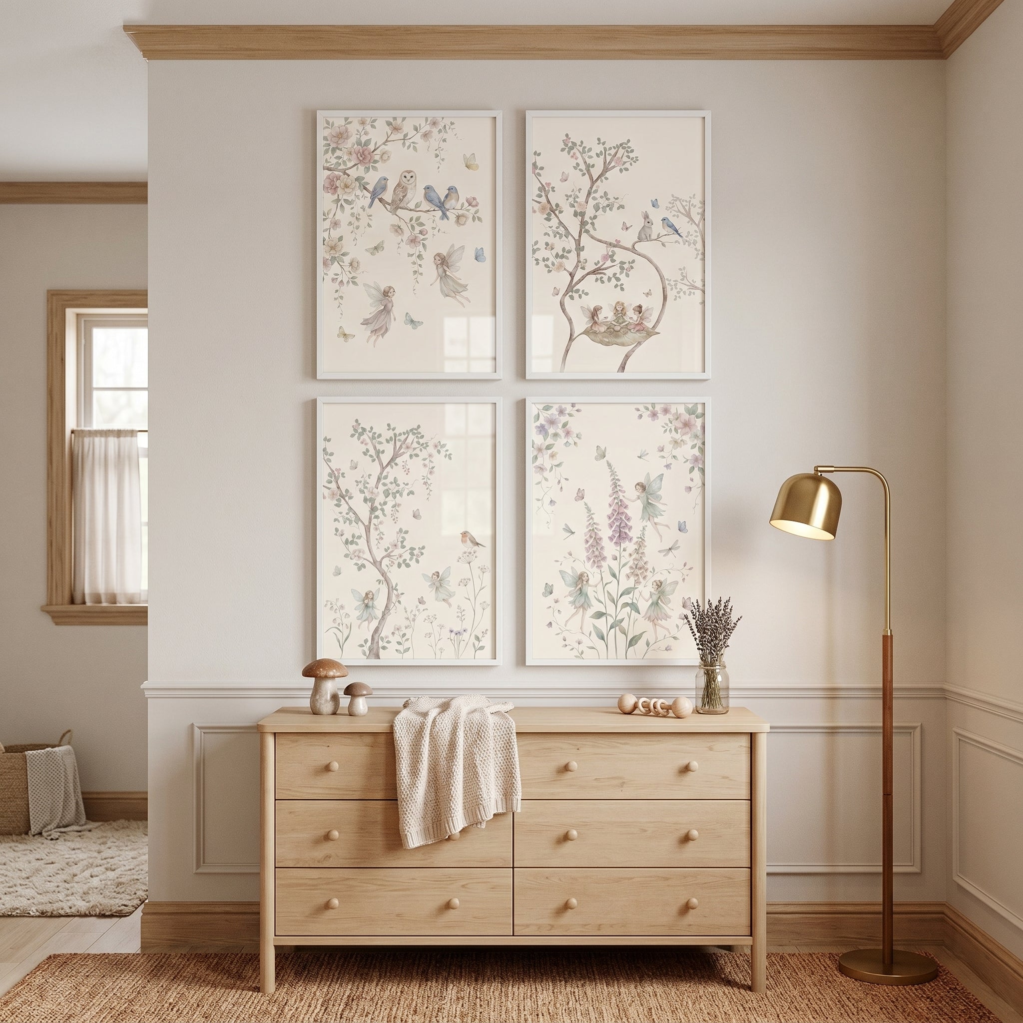 Soft Pastel Enchanted Fairies Wall Art Set of 4 - Enchanted Garden Sprites