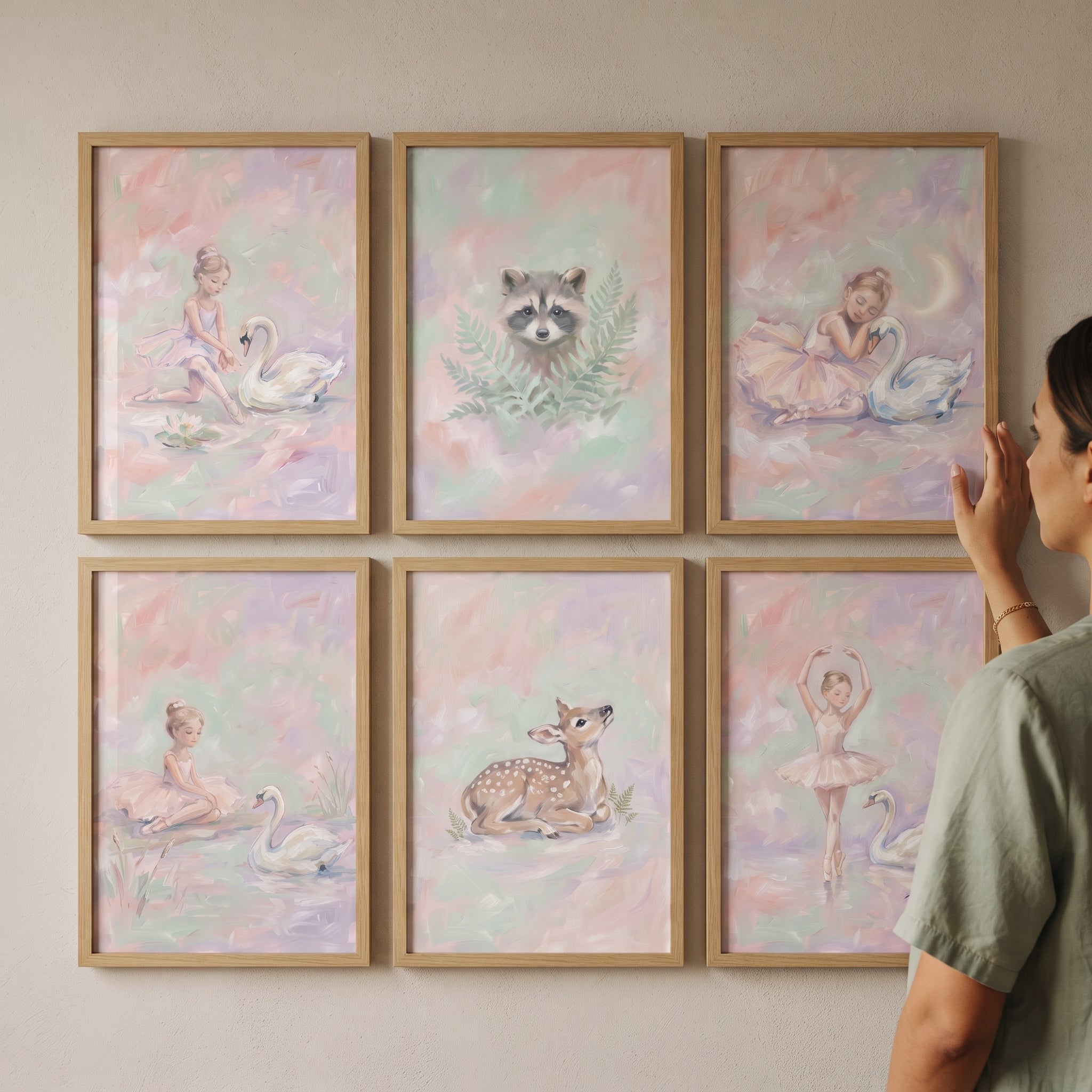 Soft Pastel Fairytale Friends Wall Art Set of 6 - Pastel Forest Ballet