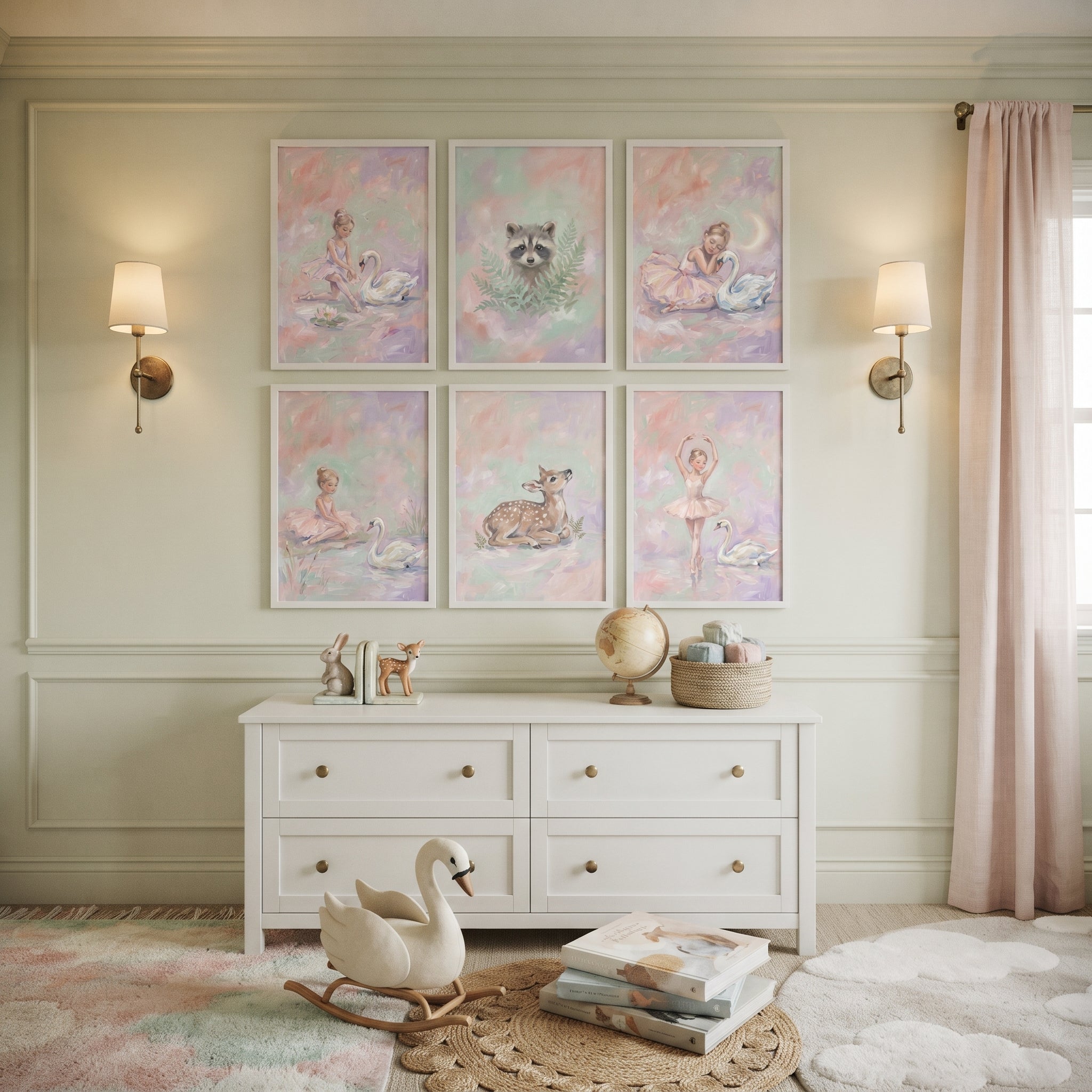 Soft Pastel Fairytale Friends Wall Art Set of 6 - Pastel Forest Ballet