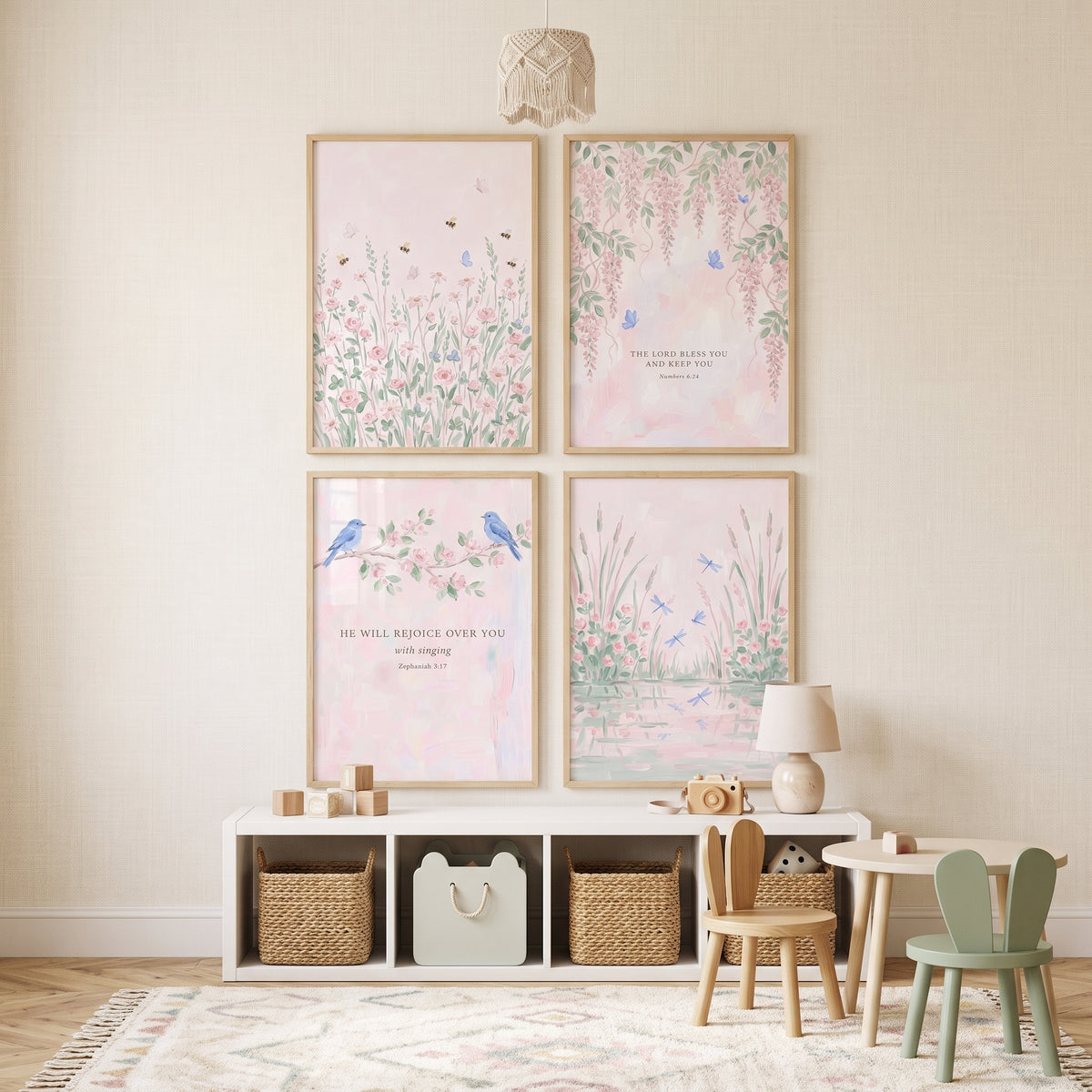 Soft Pastel Floral Garden Wall Art Set Of 4 - Serene Floral Blessings