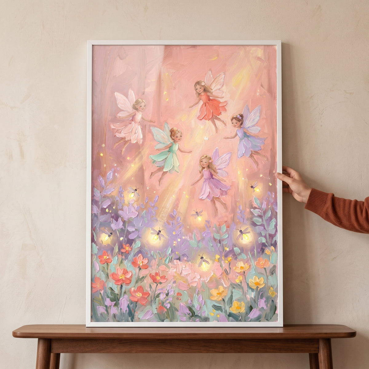 Soft Pastel Flying Fairy Wall Art - Enchanted Fairy Meadow