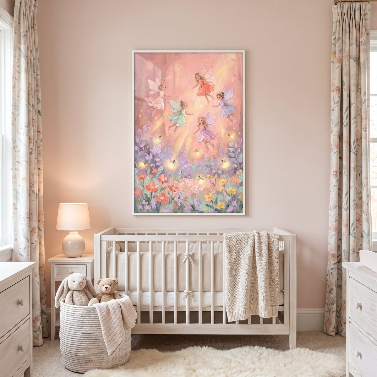 Soft Pastel Flying Fairy Wall Art - Enchanted Fairy Meadow