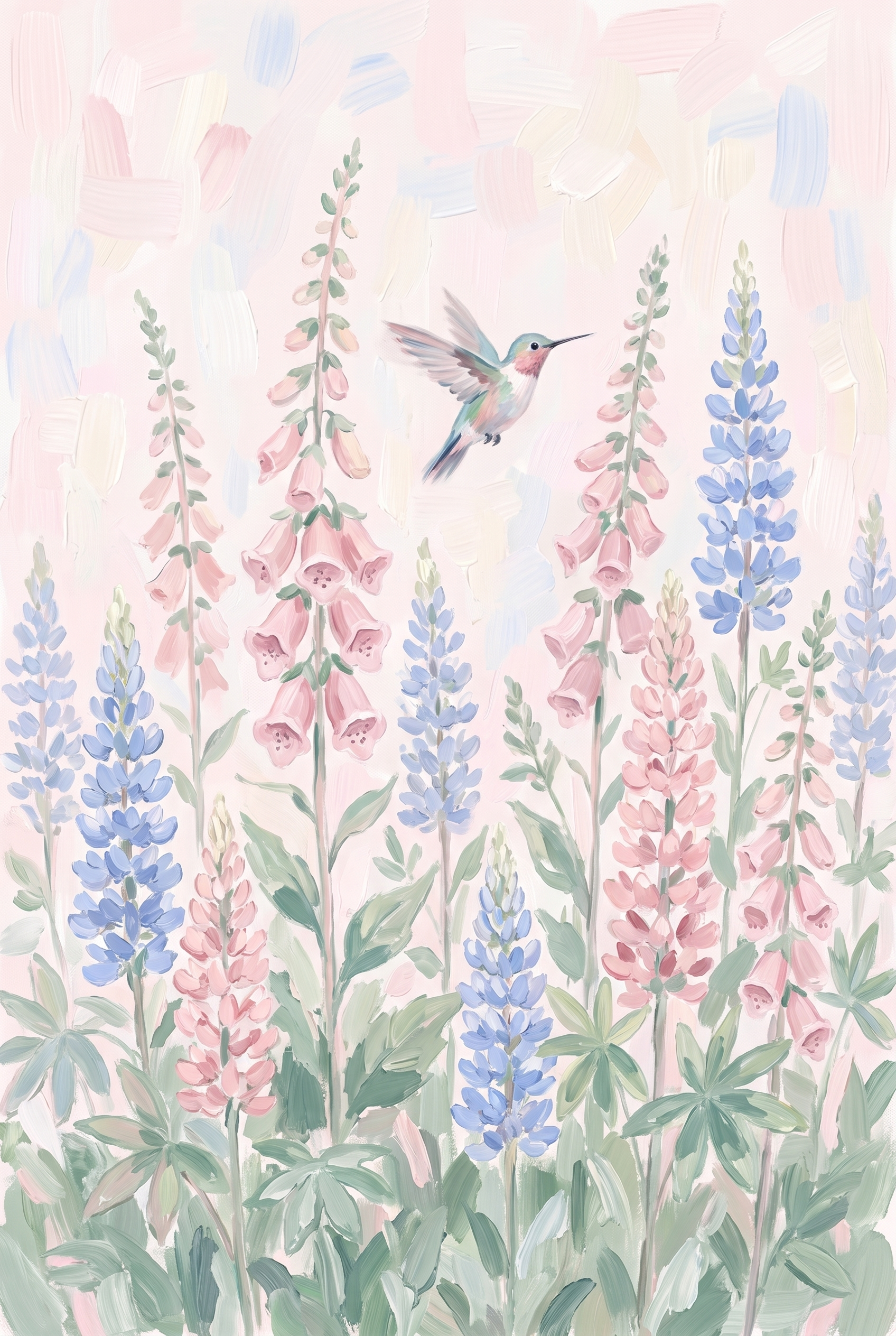 Soft Pastel Flying Hummingbird Wall Art - Pastel Petal Dance