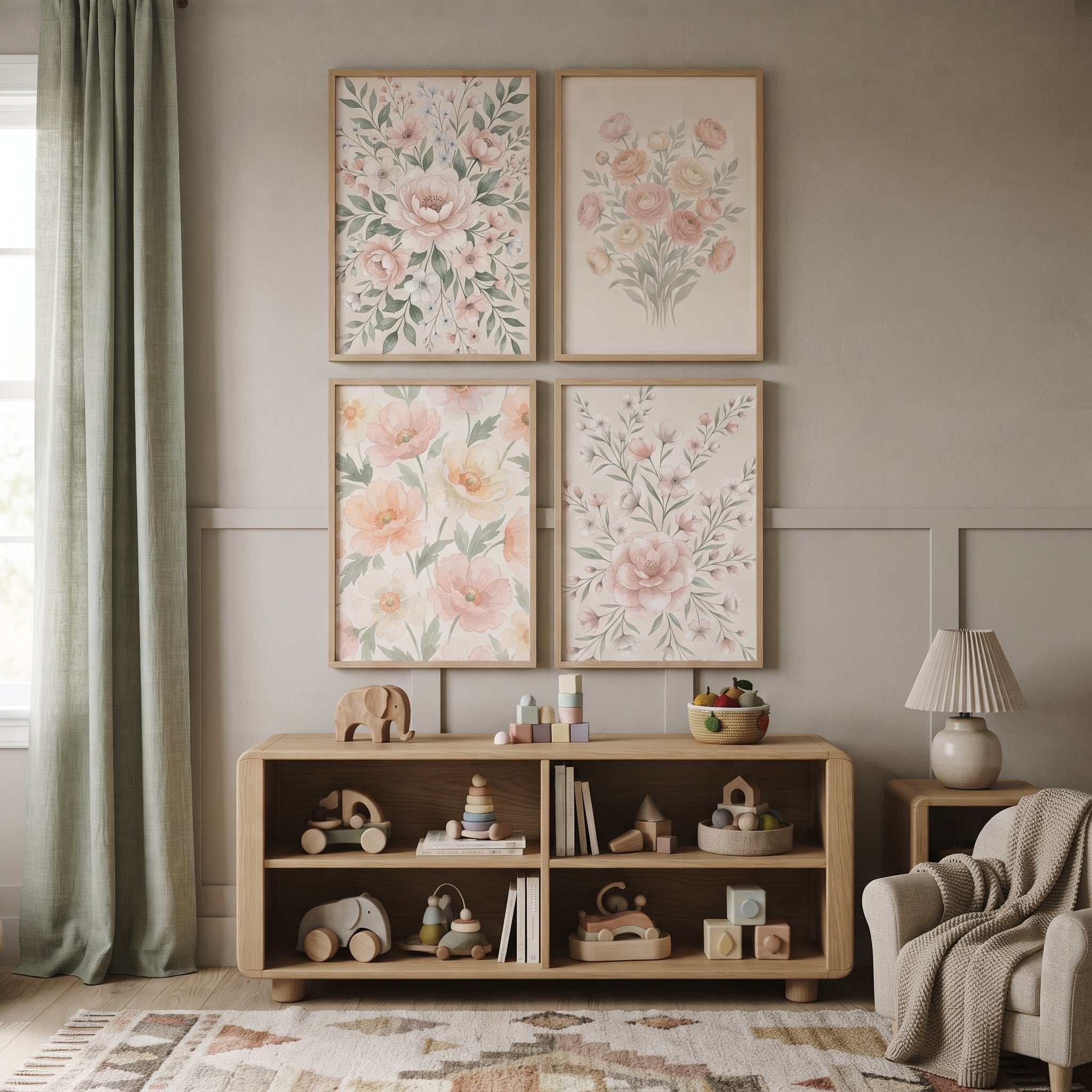 Soft Pastel Garden Wall Art Set of 4 - Blush Floral Collection