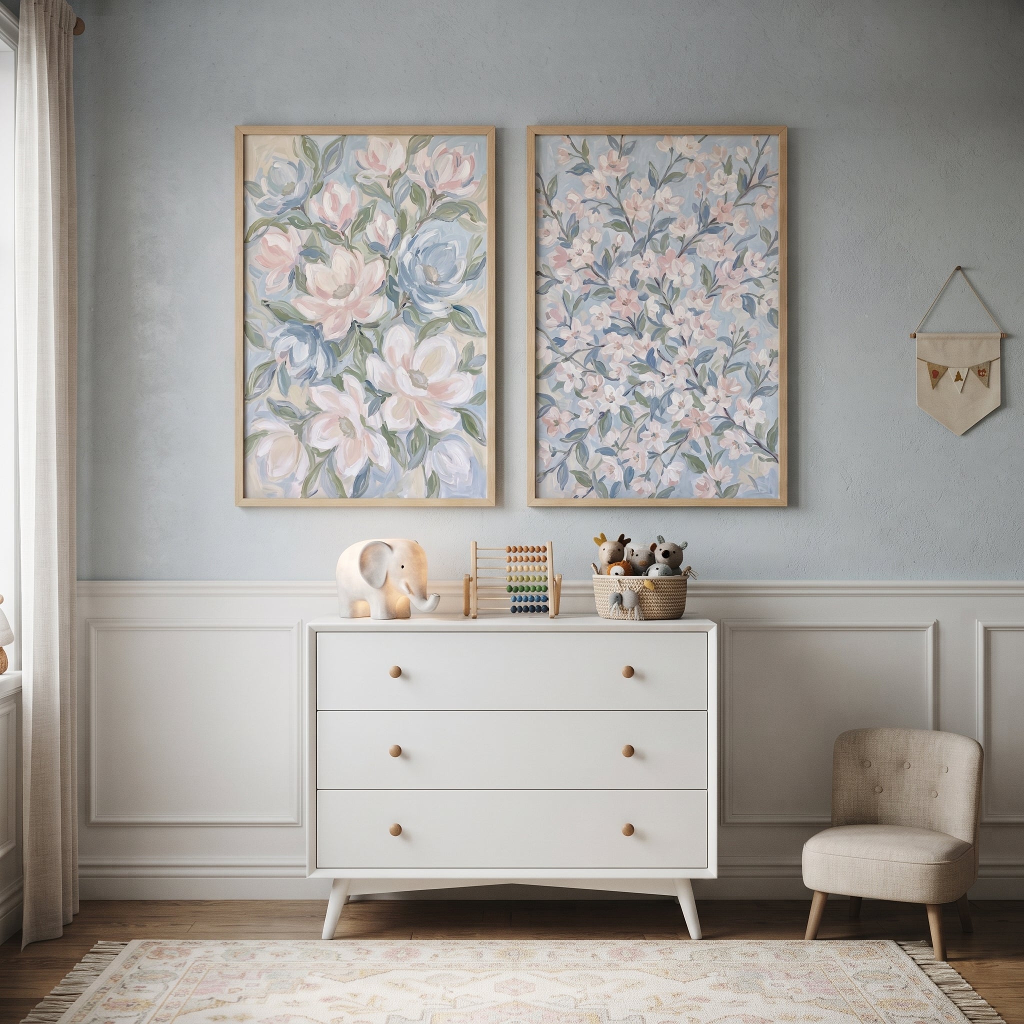 Soft Pastel Impressionist Floral Wall Art Set of 2 - Pastel Floral Breeze