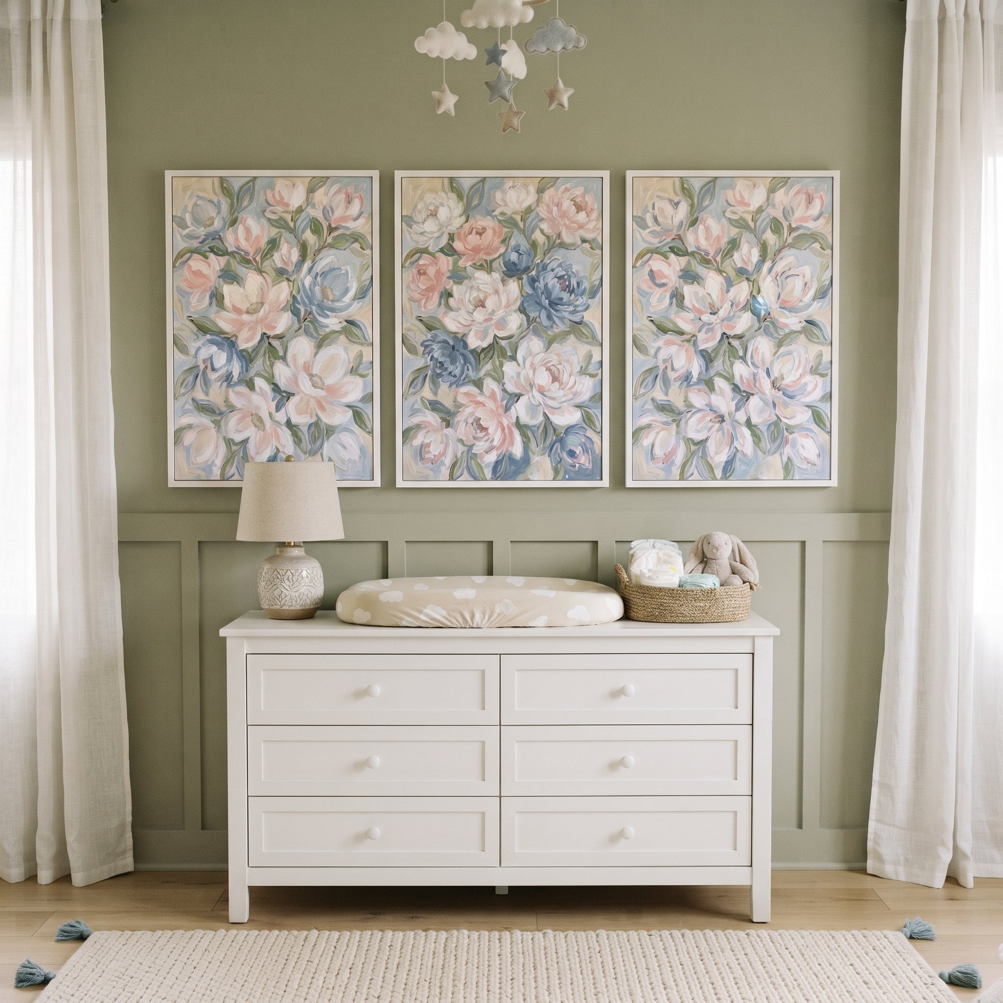 Soft Pastel Impressionist Floral Wall Art Set of 3 - Pastel Petal Harmony