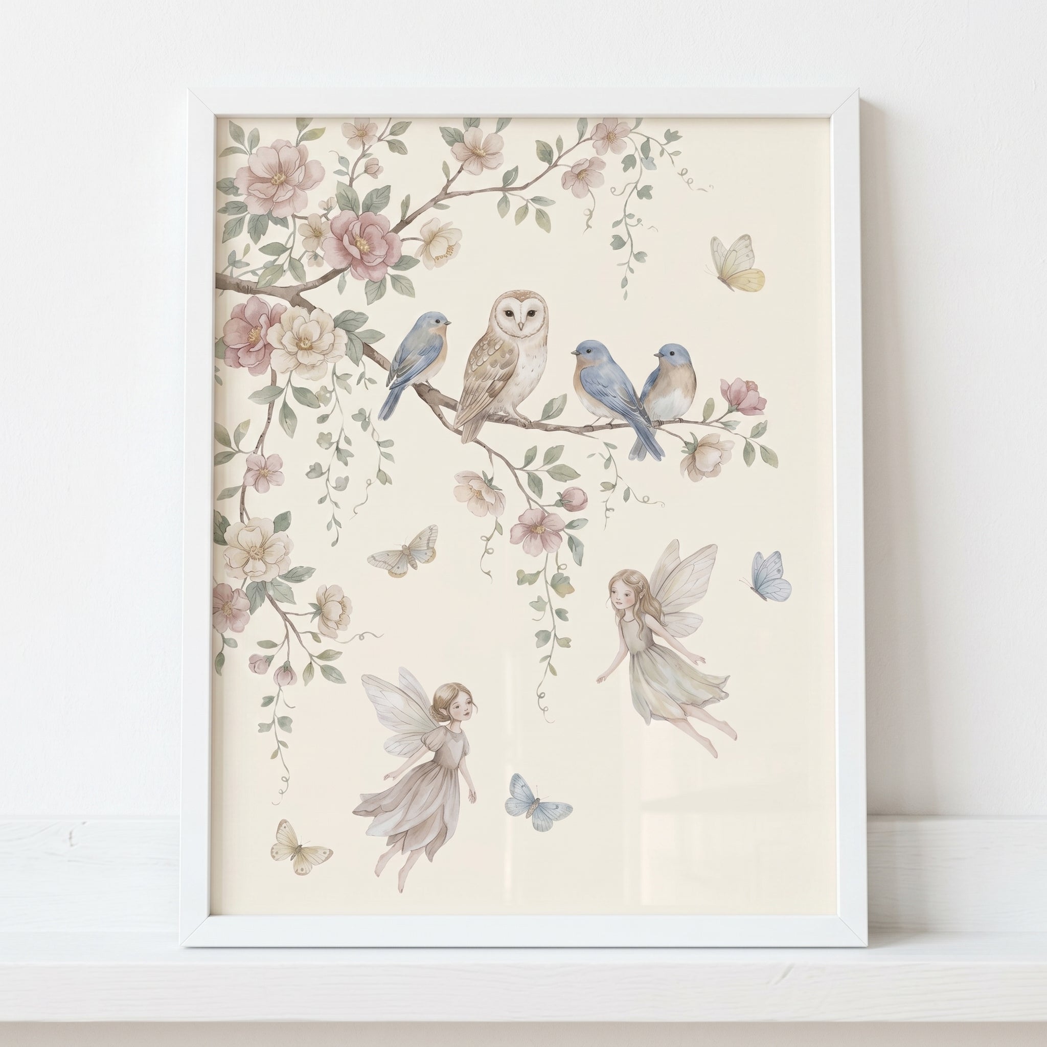 Soft Pastel Perched Bluebird Wall Art - Enchanted Forest Fairies