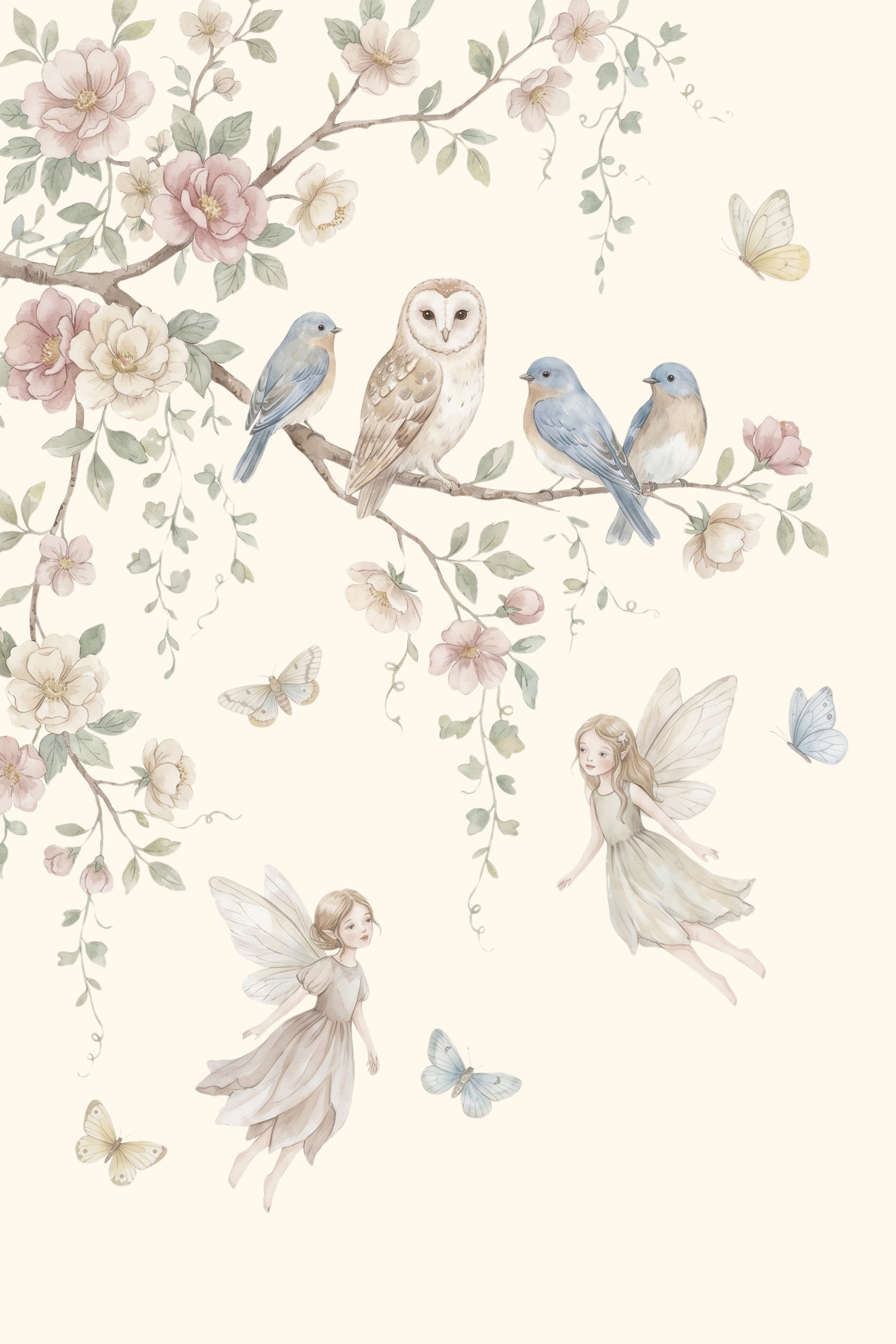 Soft Pastel Perched Bluebird Wall Art - Enchanted Forest Fairies