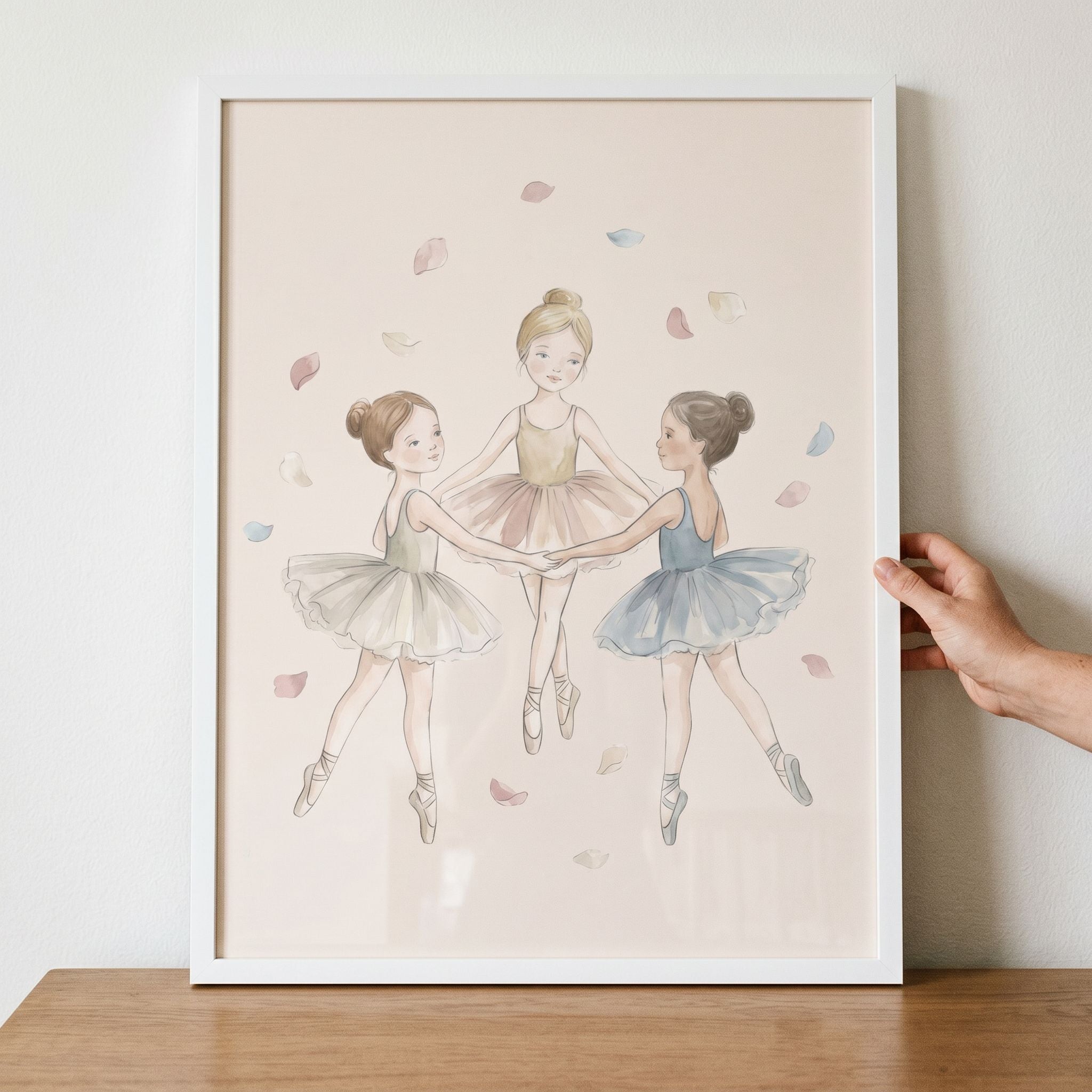 Soft Pastel Petal Ballerina Wall Art - Graceful Petal Waltz