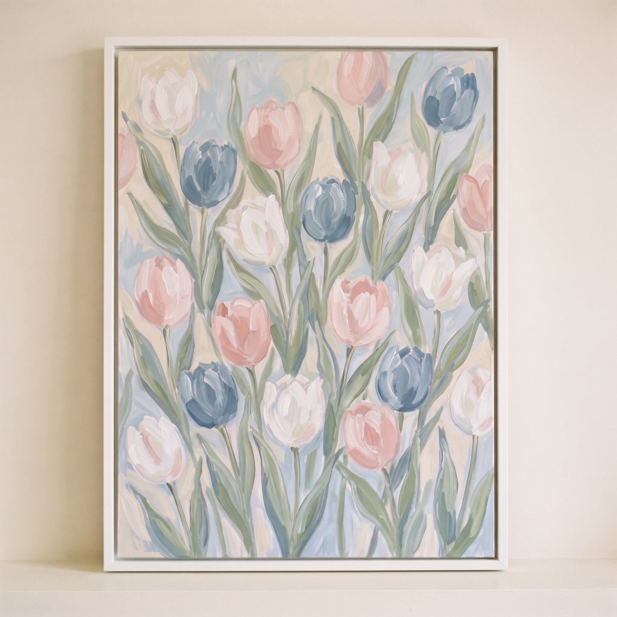 Soft Pastel Pink Tulip Floral Wall Art - Pastel Tulip Garden